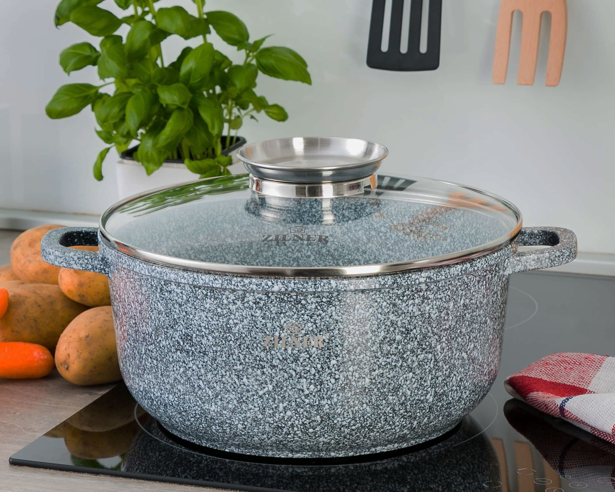 Zilner Topf-Set Set von sechs schönen grauen steinüberzogenen Töpfen, Aluminium, Keramik, Edelstahl, Aluminiumguss (Passt in jede Küche! 1.3L / 2.3L / 2.3L / 3. – Bild 5 von 5