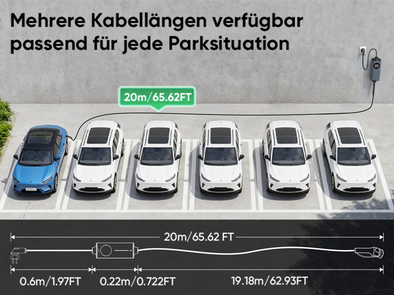 GONEO Elektroauto-Ladestation, Typ 2 Ladekabel Schuko, 3,7kW / 16A, 1-phasig, Tragbares Elektroauto-Ladegerät, Einstellbare Ladeleistung & Timer