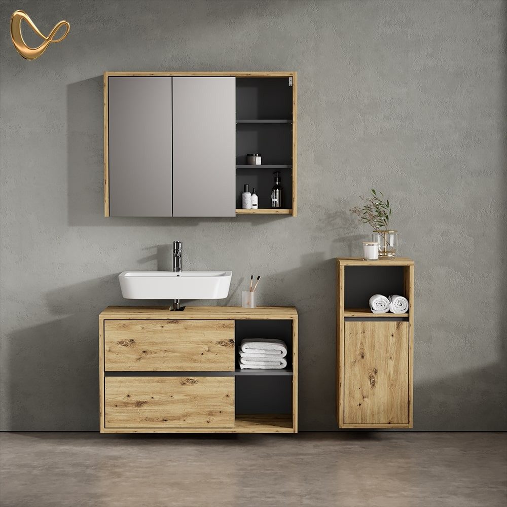 Livinity® Badmöbel-Set Vomano, Braun/Anthrazit, 3 Teile, günstig online kaufen