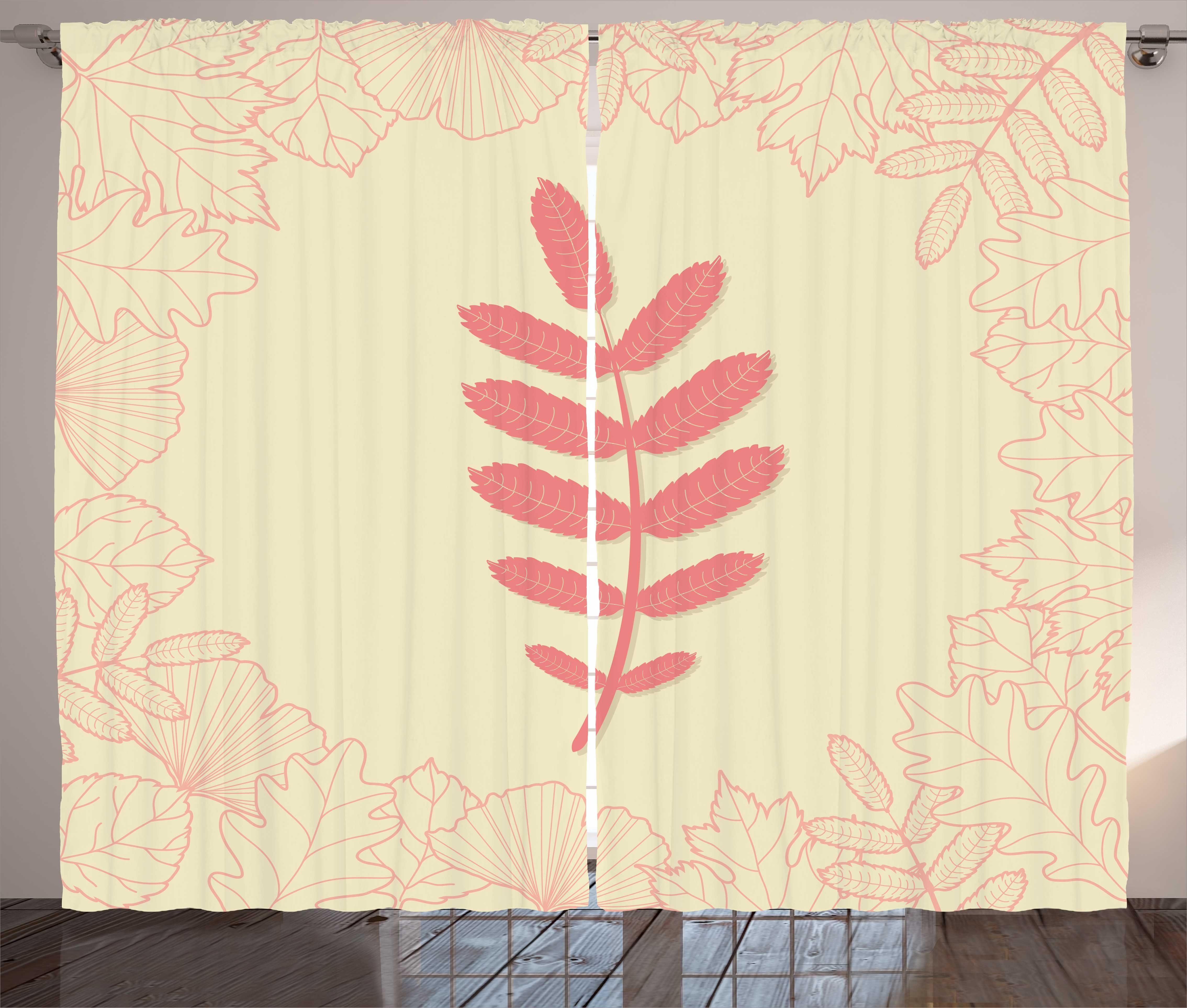 Gardine Schlafzimmer Kräuselband Vorhang mit Schlaufen und Haken, Abakuhaus, Pastell Zweig Kontur Botanik Rahmen