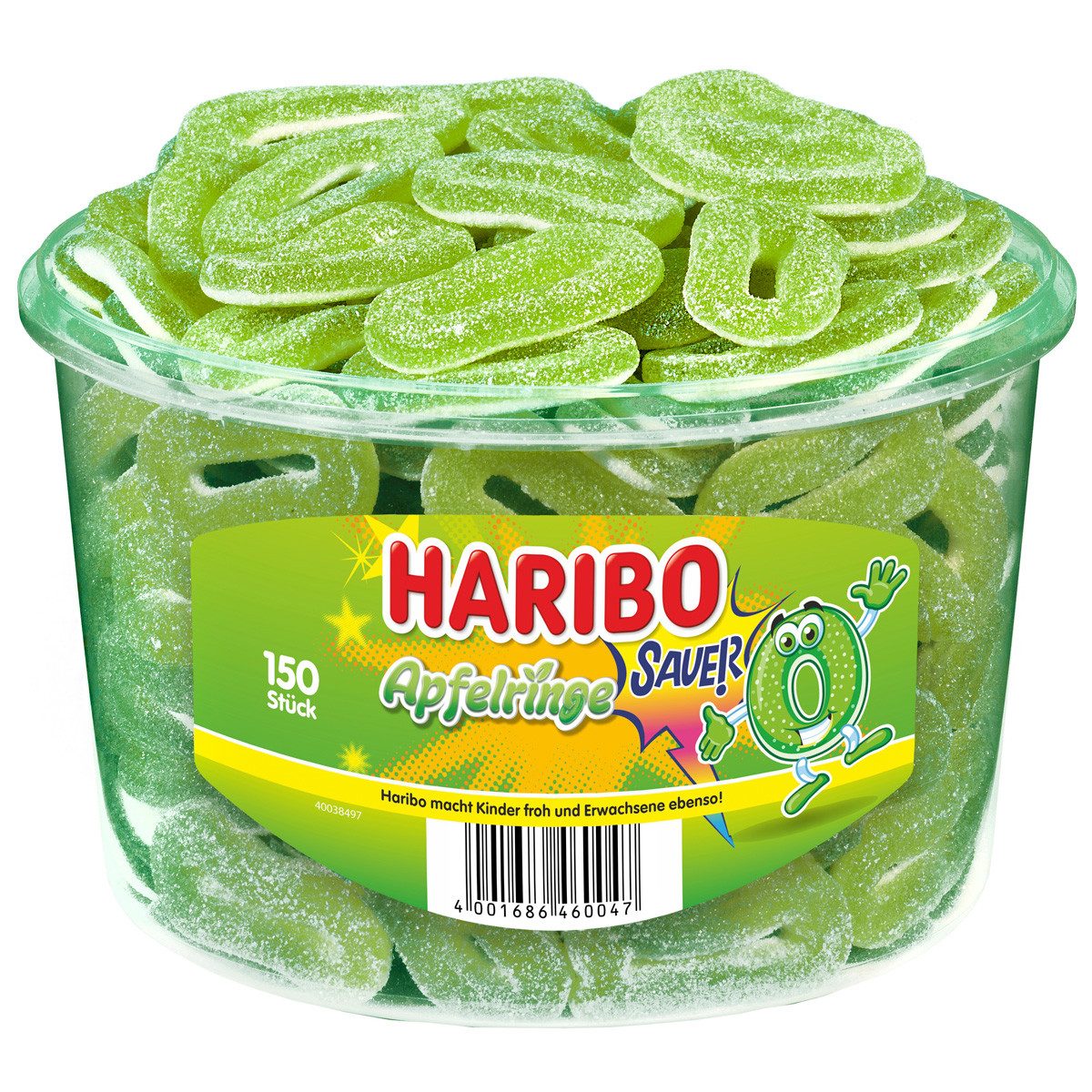 HARIBO Süßigkeit, Haribo Saure Apfelringe Fruchtgummi mit Schaumzucker 150 Stück 1200g