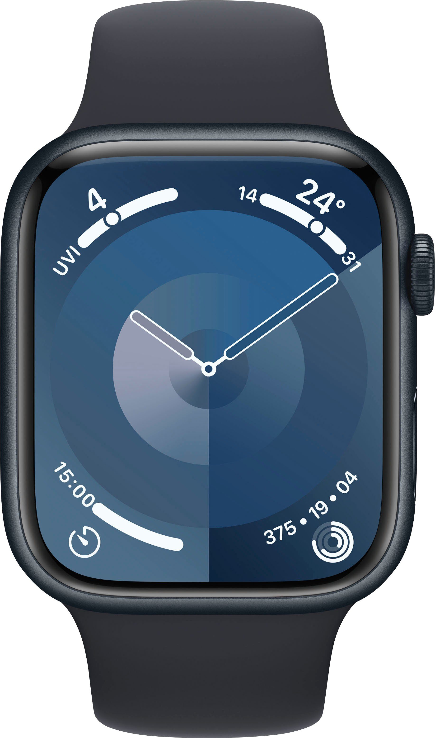 OS nutzen Watch Apple cm/1,77 Watch Zoll, einfacher Apple die 45mm Sport kannst 10), M/L Gesten 9 Aluminium noch GPS Watch Mit du Series Smartwatch Band, (4,5