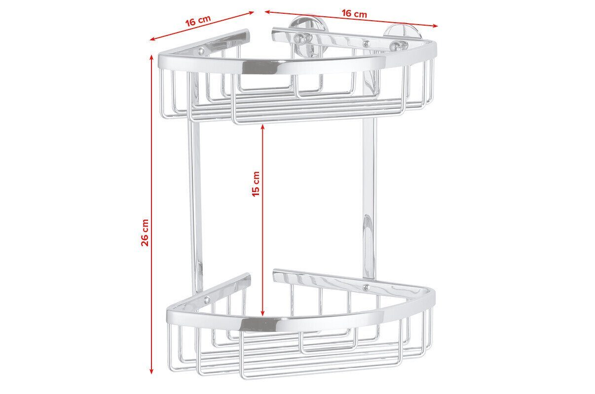 tesa Duschablage ALUXX Duscheckablagekorb ohne Bohren - 26,0 cm : 16,3 cm : 17,0 cm, Packung 1-tlg., selbstklebendes Hängeregal für die Dusche - chrom - silber glänzend