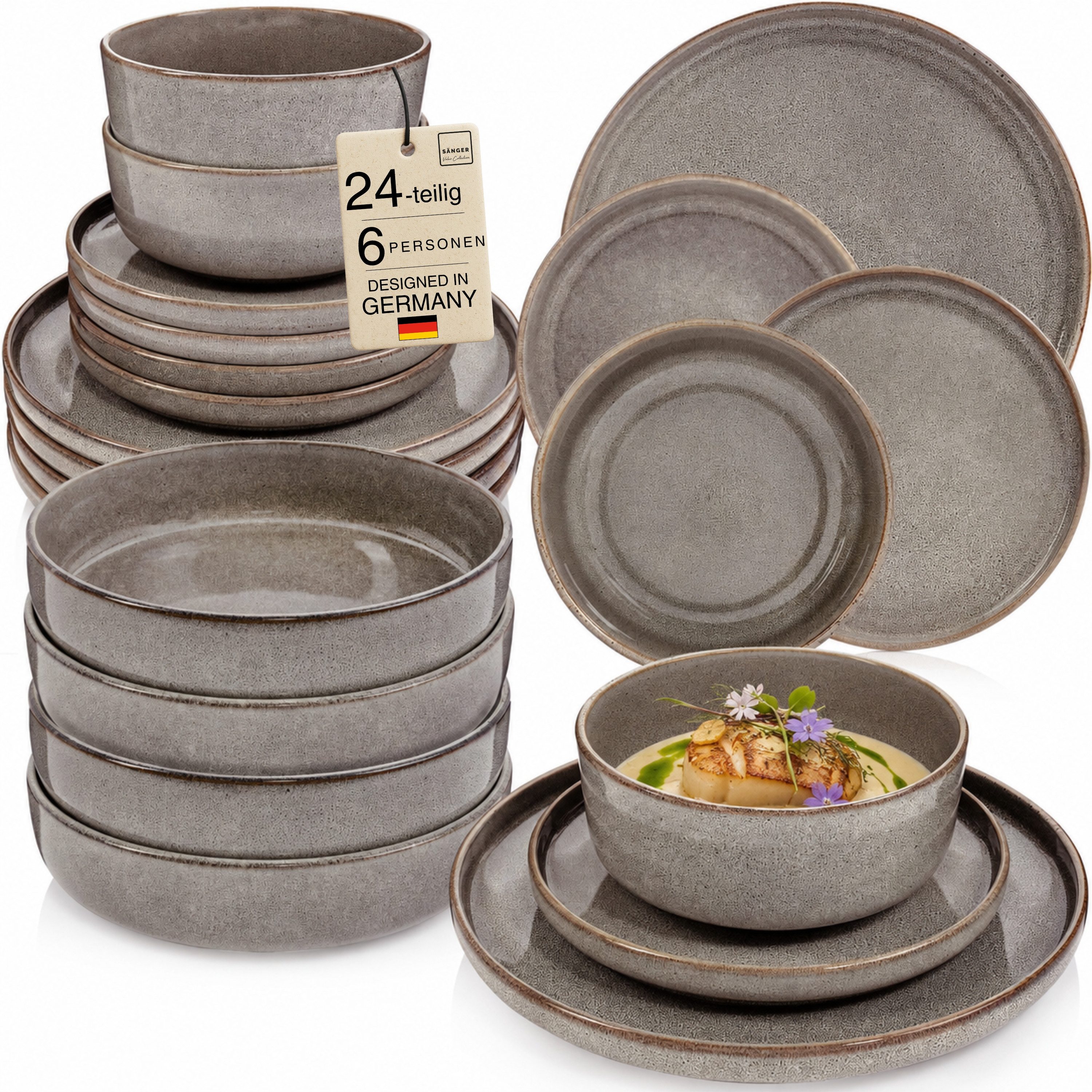 SÄNGER Tafelservice Kairo (24-tlg), 6 Personen, Steingut, Tafelservice Kairo Graphit, Handmade, VALUE COLLECTION