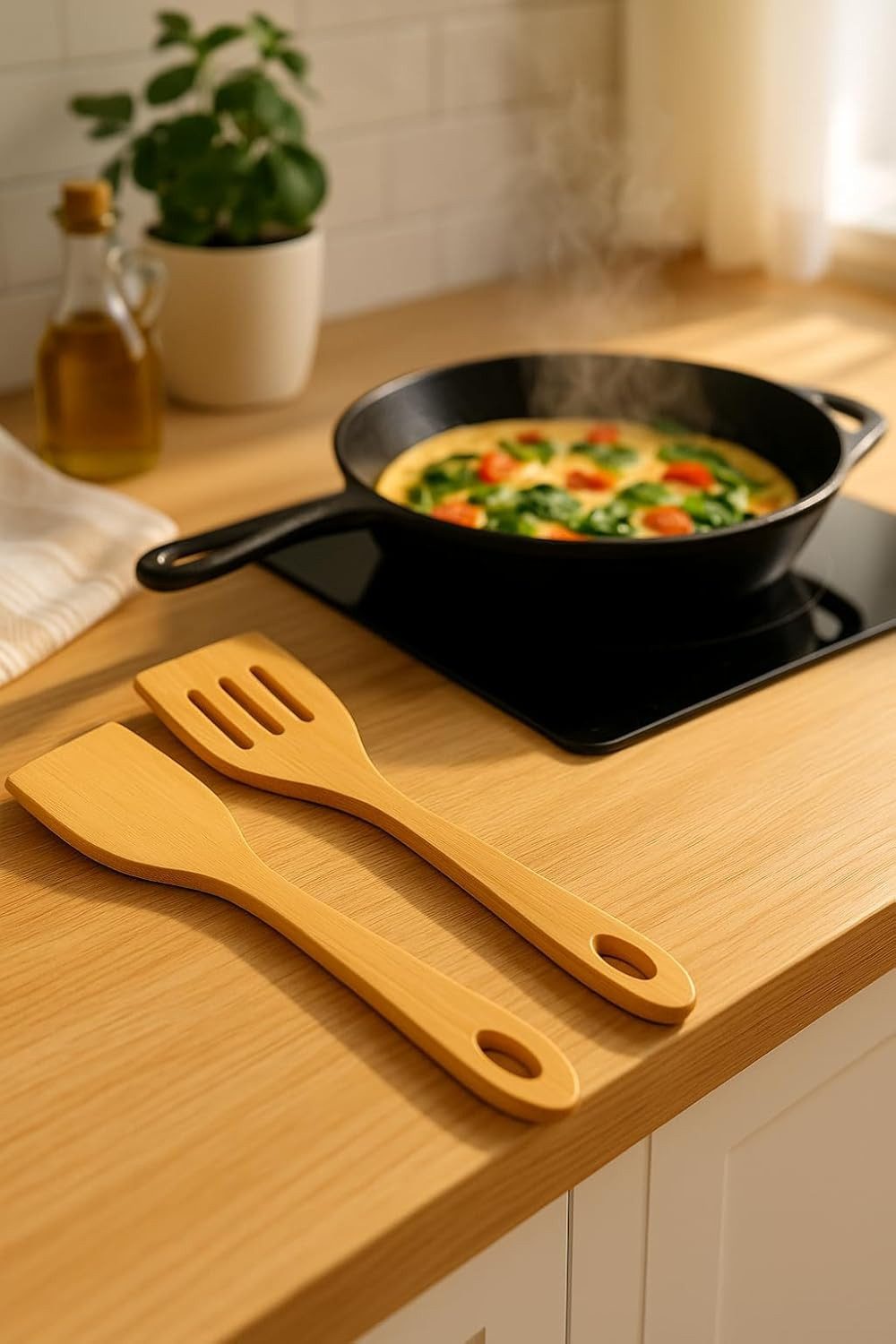 hausleben Pfannenwender Bambus Pfannenwender Set 2-teilig, 30 cm, Natürlich, robust & pfannenfreundlich – Bild 2 von 5