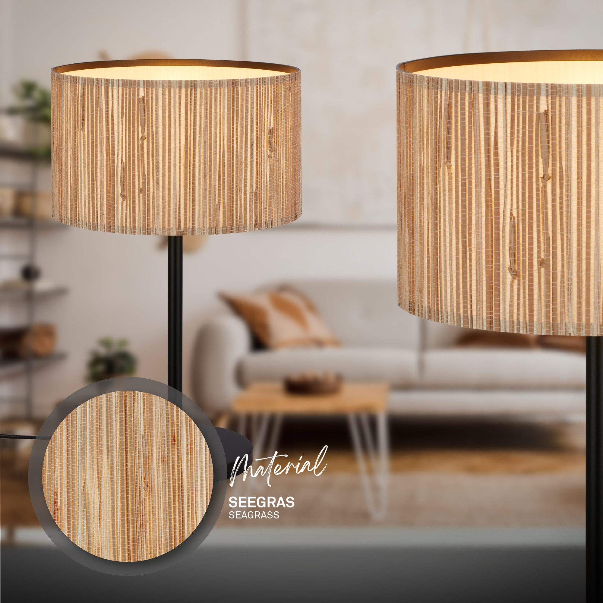 Briloner Leuchten Tischleuchte LED Tischlampe Kommodenlampe Natur E27 Boho, günstig online kaufen