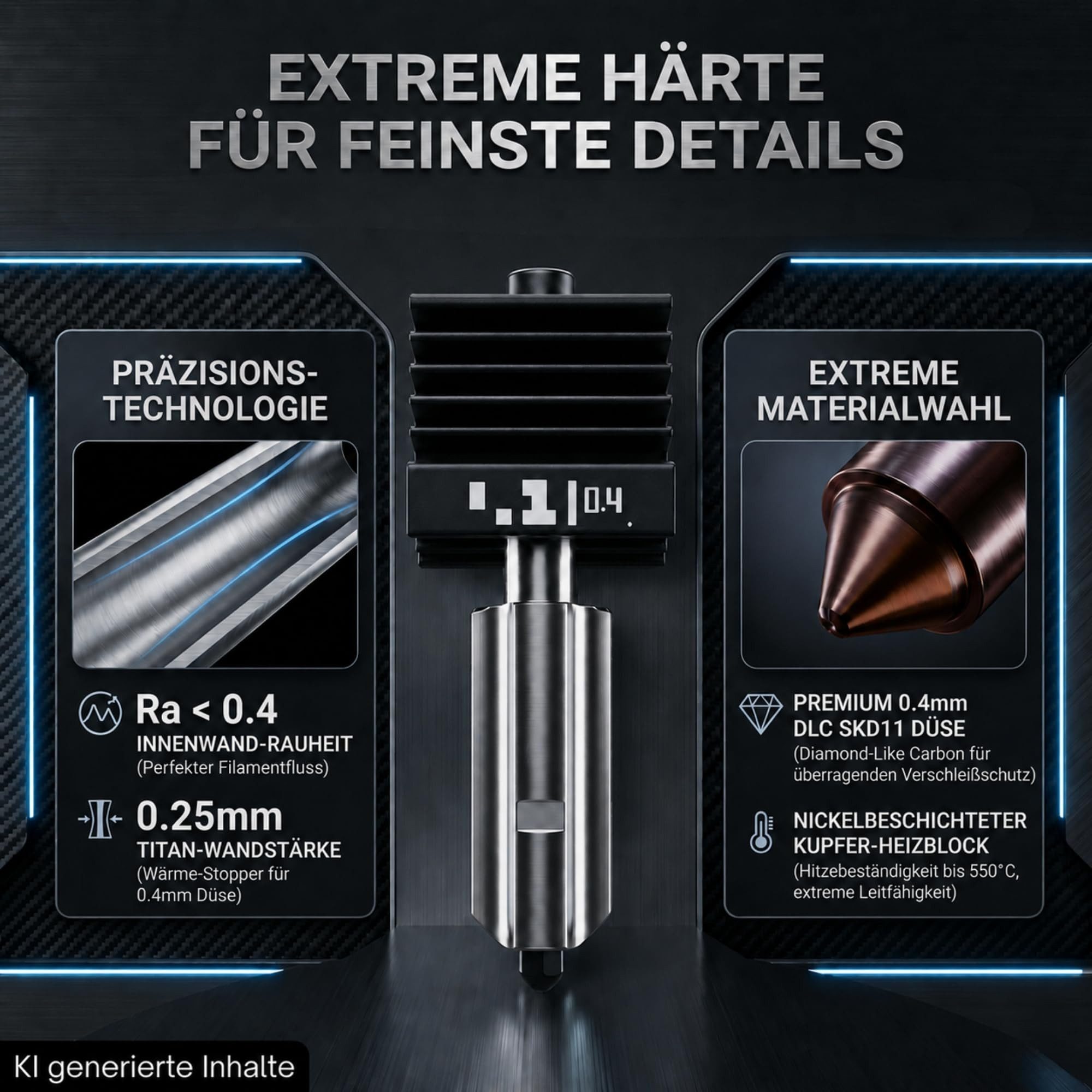TronicXL 3D-Drucker P2S H2S H2D Hotend 0,4mm Düse passend für Bambu Lab 3D Drucker Nozzle, Ersatzteil H2C gehärteter Stahl ASA PETG PLA