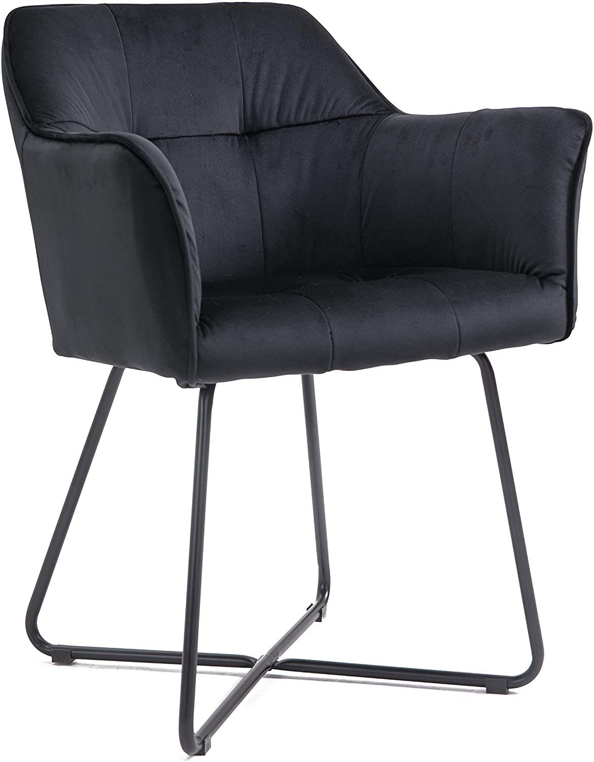SAM® Armlehnstuhl Kirin, Esszimmerstuhl mit Samtbezug und Absteppungen, schwarze Metallfüße