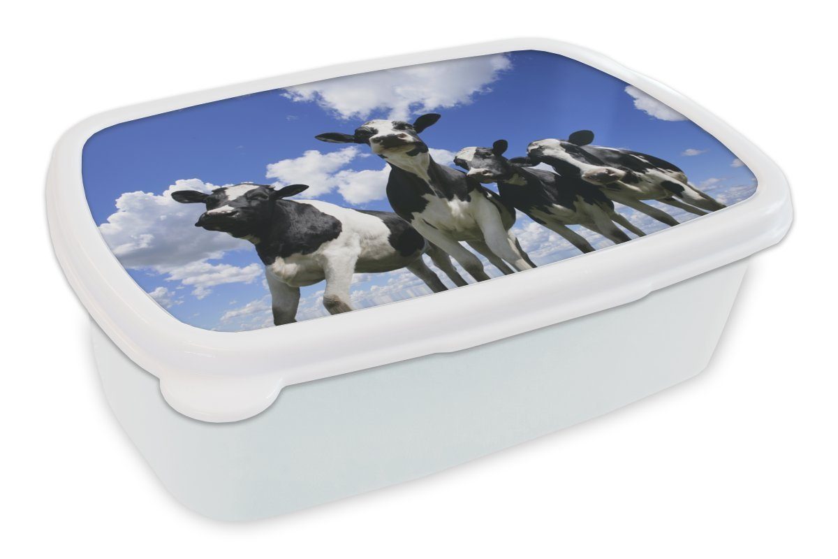 MuchoWow Lunchbox Kuh - Luft - Tiere, Kunststoff, (2-tlg), Brotbox für Kinder und Erwachsene, Brotdose, für Jungs und Mädchen weiß