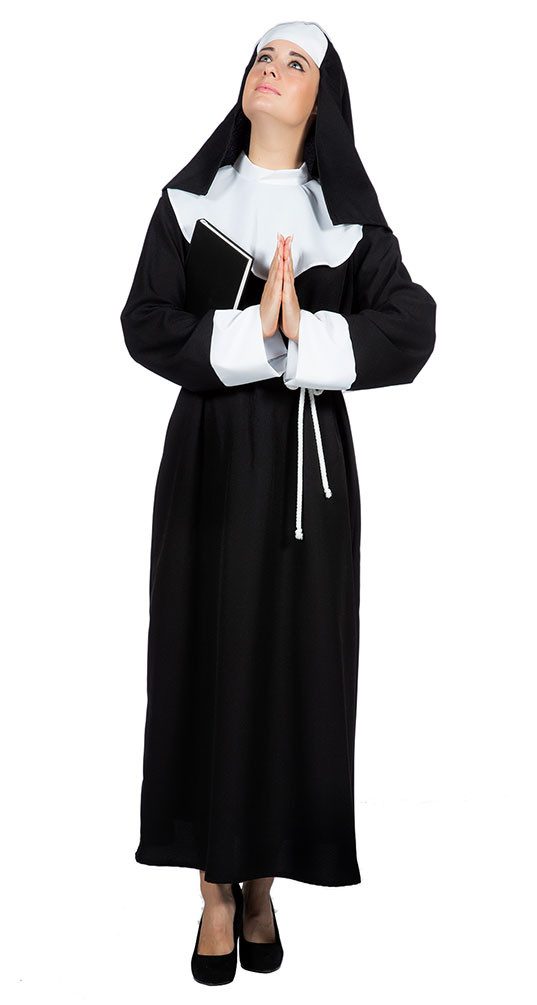 Karneval-Klamotten Nonnen-Kostüm Damenkostüm Nonne mit Kopfbedeckung, Hochwertiges Nonnen-Kleid Damen schwarz-weiß inkl. Haube
