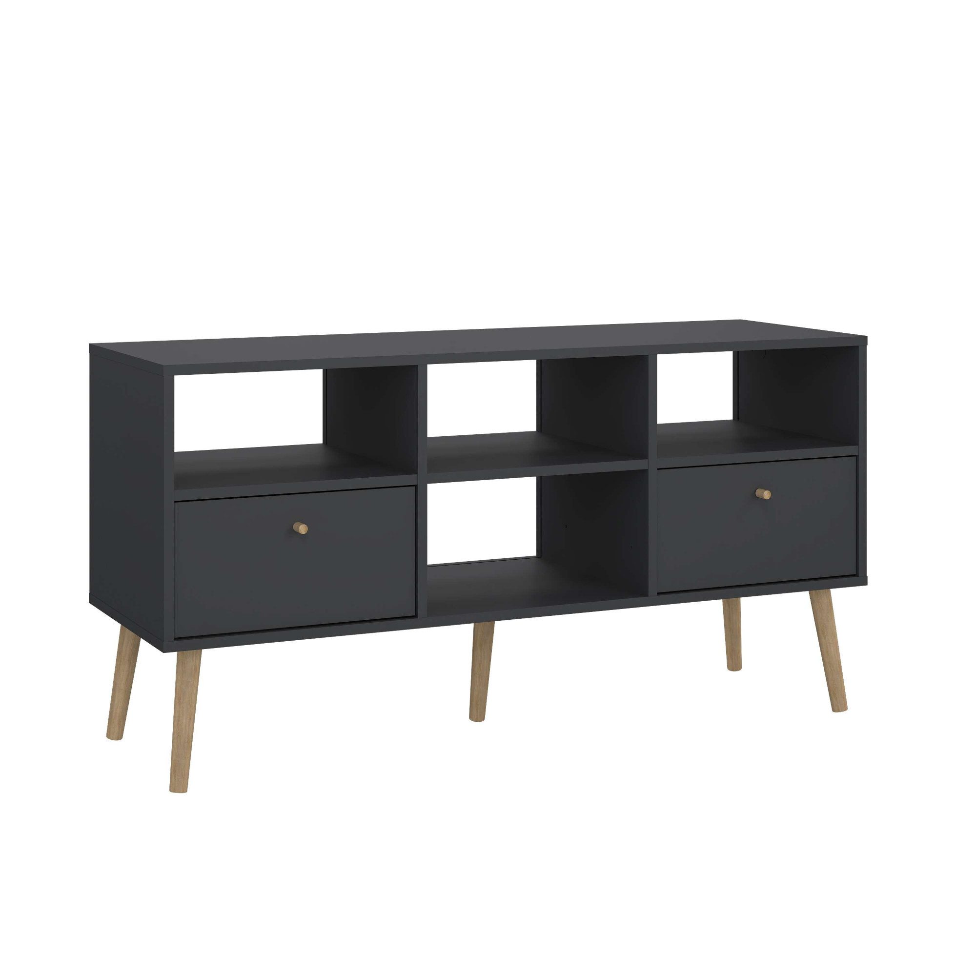 Home affaire TV-Board Bodo TV-Möbel, TV-Unit, Mediamöbel, Regal, 2 Schubladen und 4 offene Fächer, Beine und Griffe aus Massivholz