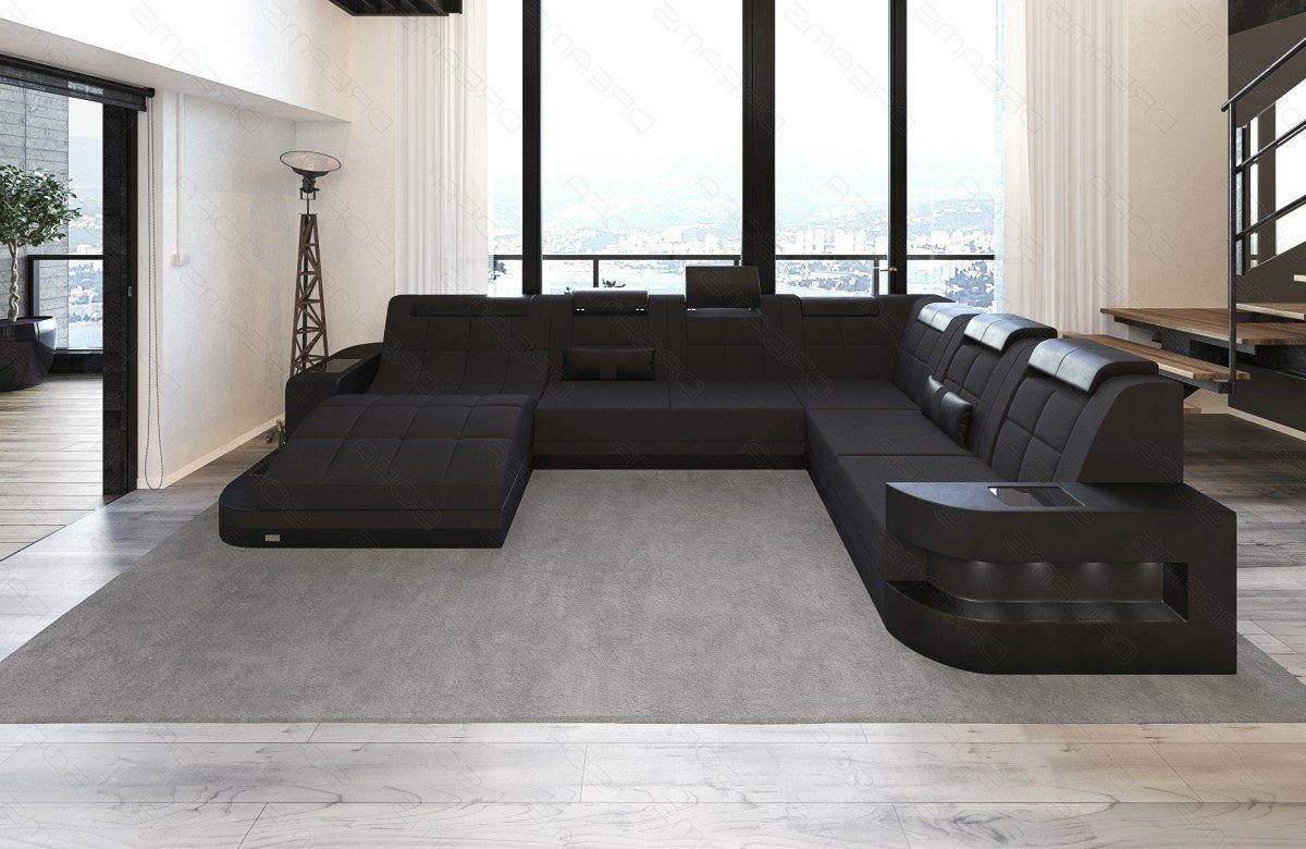 Couch Bettfunktion mit Stoff, Polster Wohnlandschaft Strukturstoff XXL Mikrofaser M schwarz-schwarz wahlweise Dreams Sofa Wave Sofa