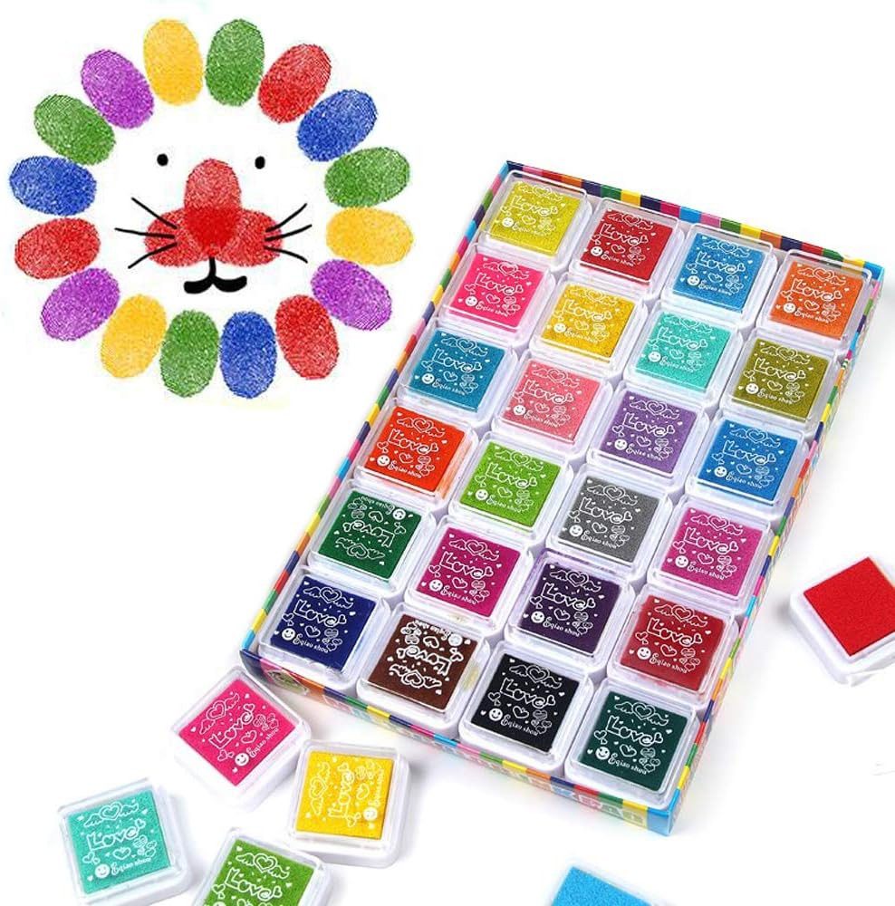 FOUORTUNATE-BEE Stempelkissen Set 24 Farben Waschbar DIY Basteln Papier Stoff Stempelkissen (Stempelfarbe Set Kinder Basteln Karten DIY Papier Holz Stoff)