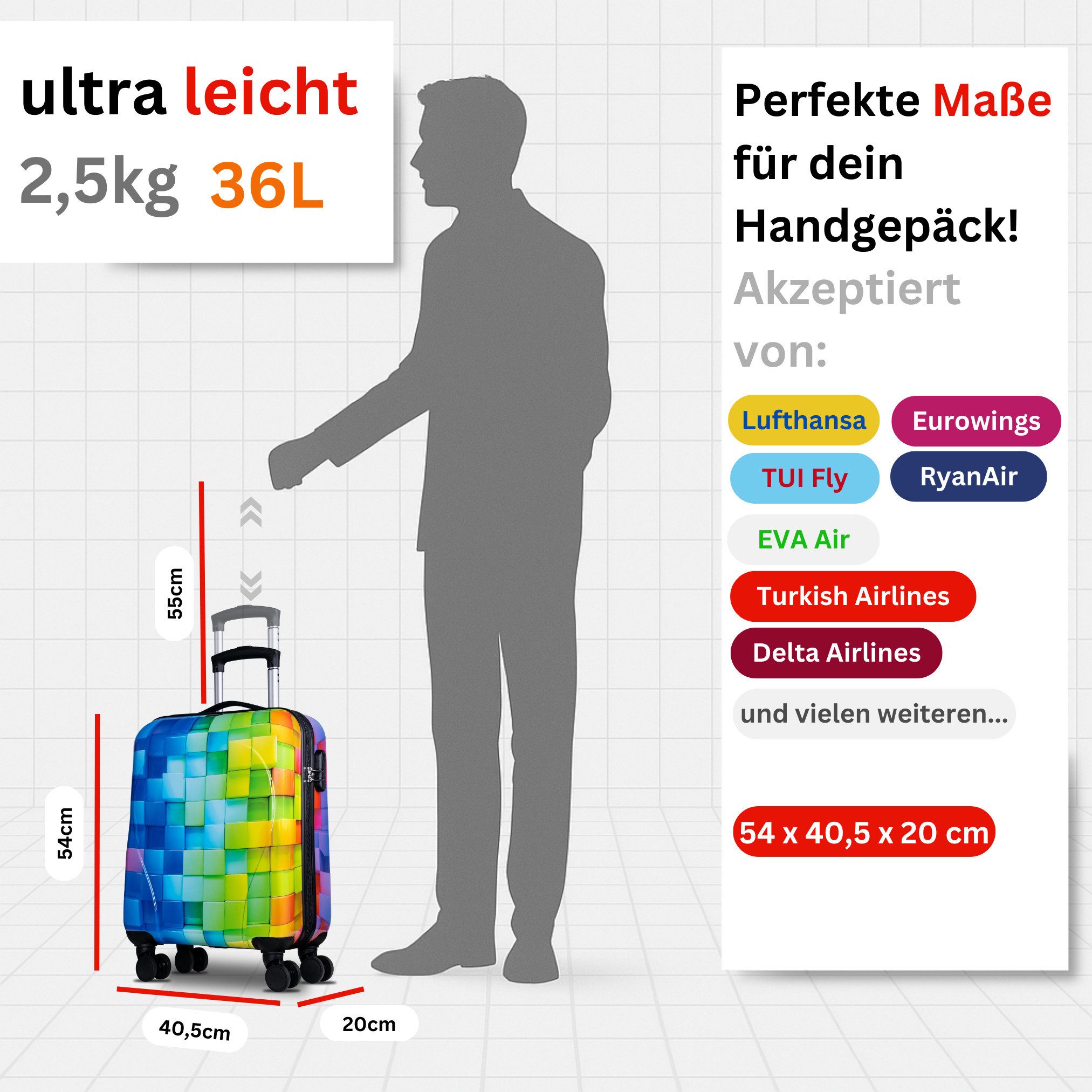NOWI Trolley Hartschalenkoffer mit 4 Rollen, Zahlenschloss & Teleskopgriff – leicht – Bild 3 von 5