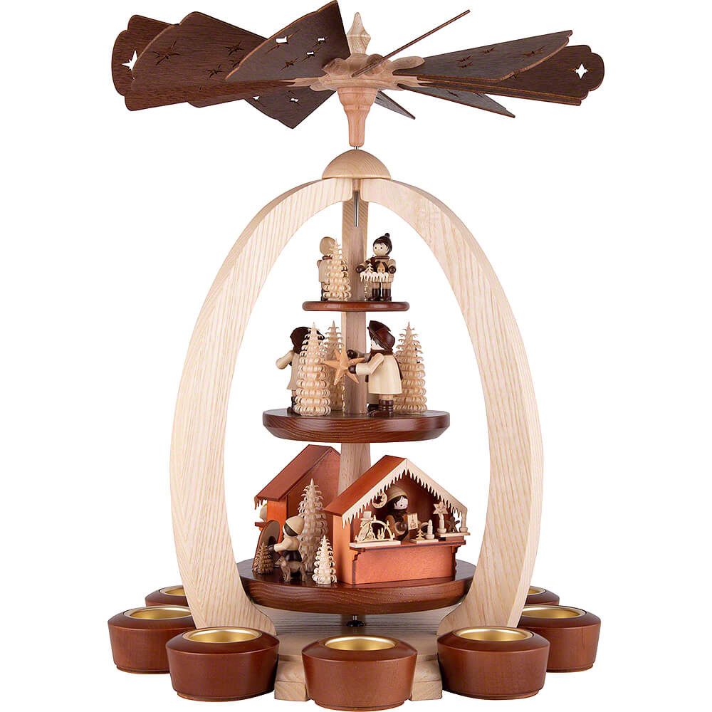 Erzgebirge-Palast Weihnachtspyramide 3-stöckige Pyramide Weihnachtsmarkt - Exklusiv (44cm) von Erzgebirge-P