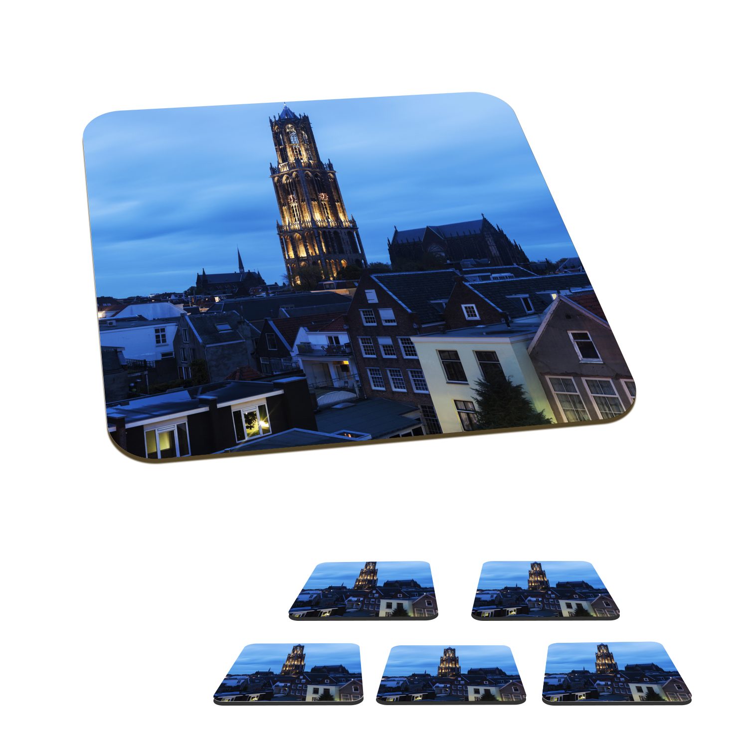 MuchoWow Glasuntersetzer Domturm - Utrecht - Licht, Zubehör für Gläser, 6-tlg., Glasuntersetzer, Tischuntersetzer, Korkuntersetzer, Untersetzer, Tasse