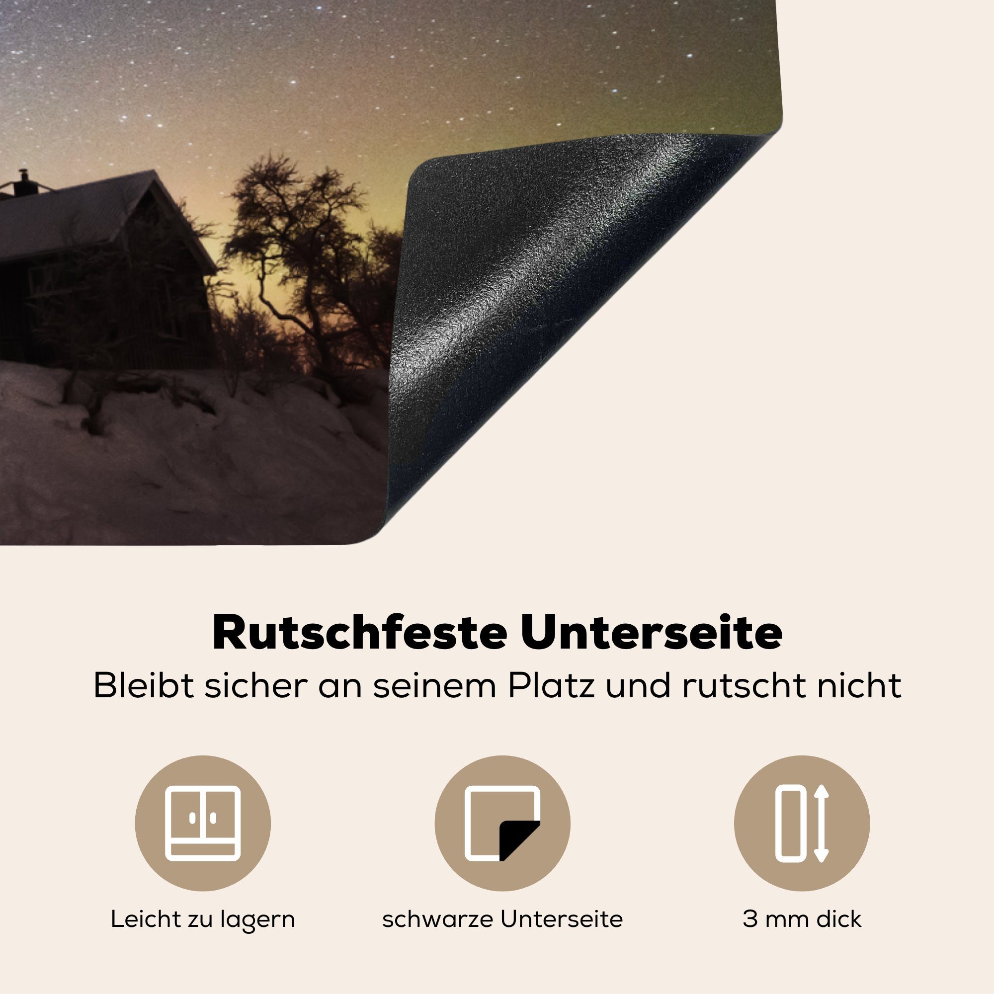 Induktionskochfeld - Schutz (1 küche, Ceranfeldabdeckung Winter, für Landschaft Schweden Vinyl, tlg), - 81x52 - Schnee MuchoWow Herdblende-/Abdeckplatte cm, - Sternenhimmel die