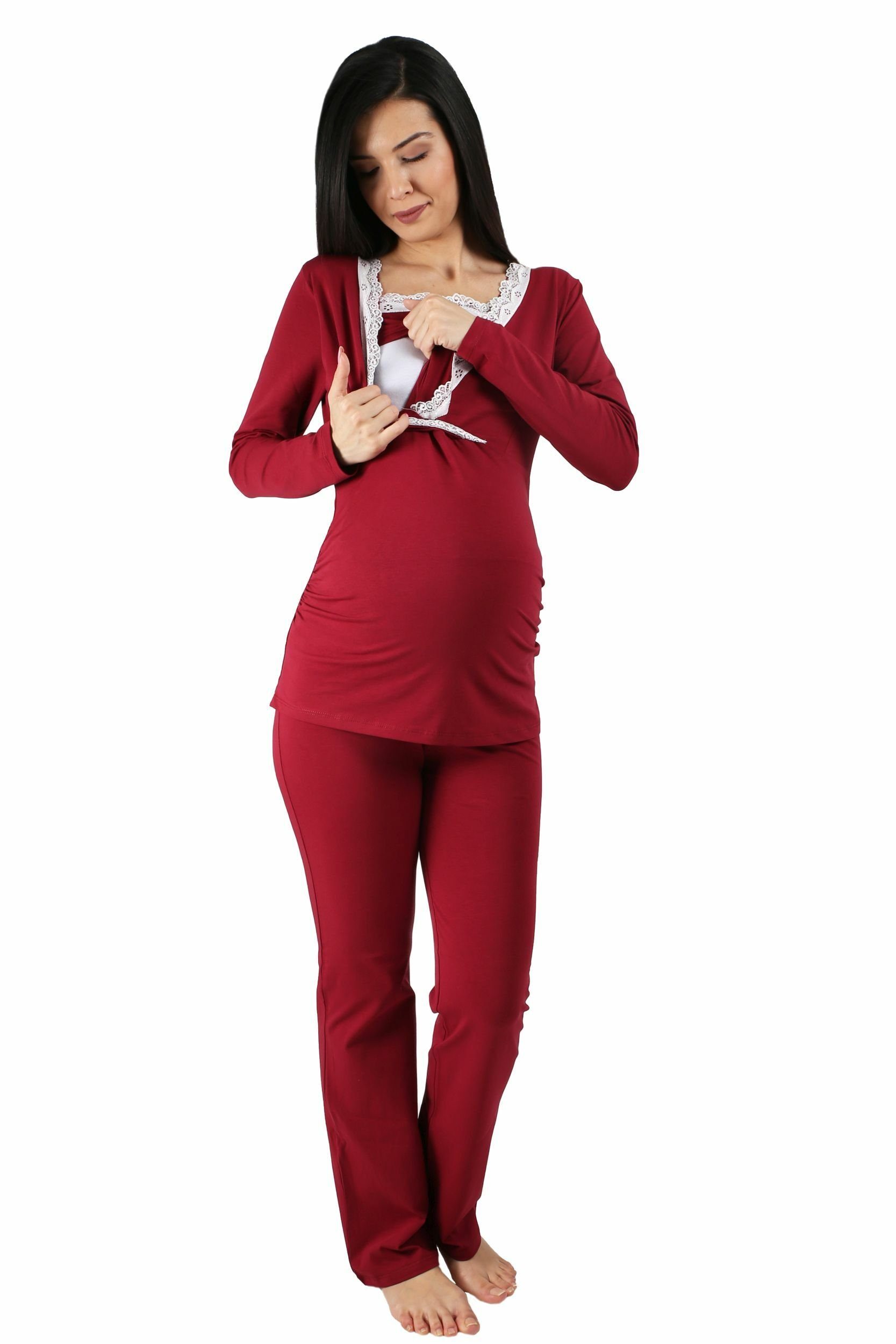 M.M.C. Umstandspyjama Spitze Umstandspyjama mit Stillfunktion