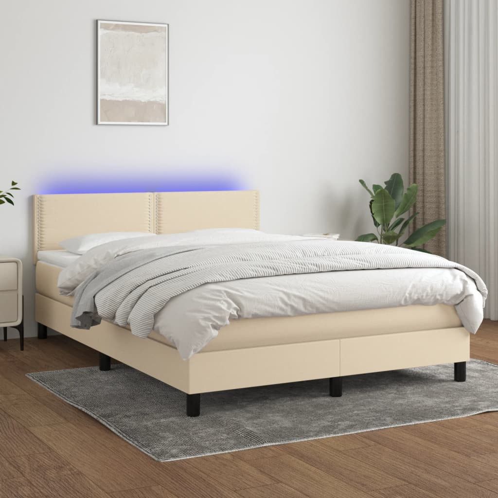vidaXL Boxspringbett Boxspringbett mit Matratze LED Creme 140x200 cm Stoff günstig online kaufen