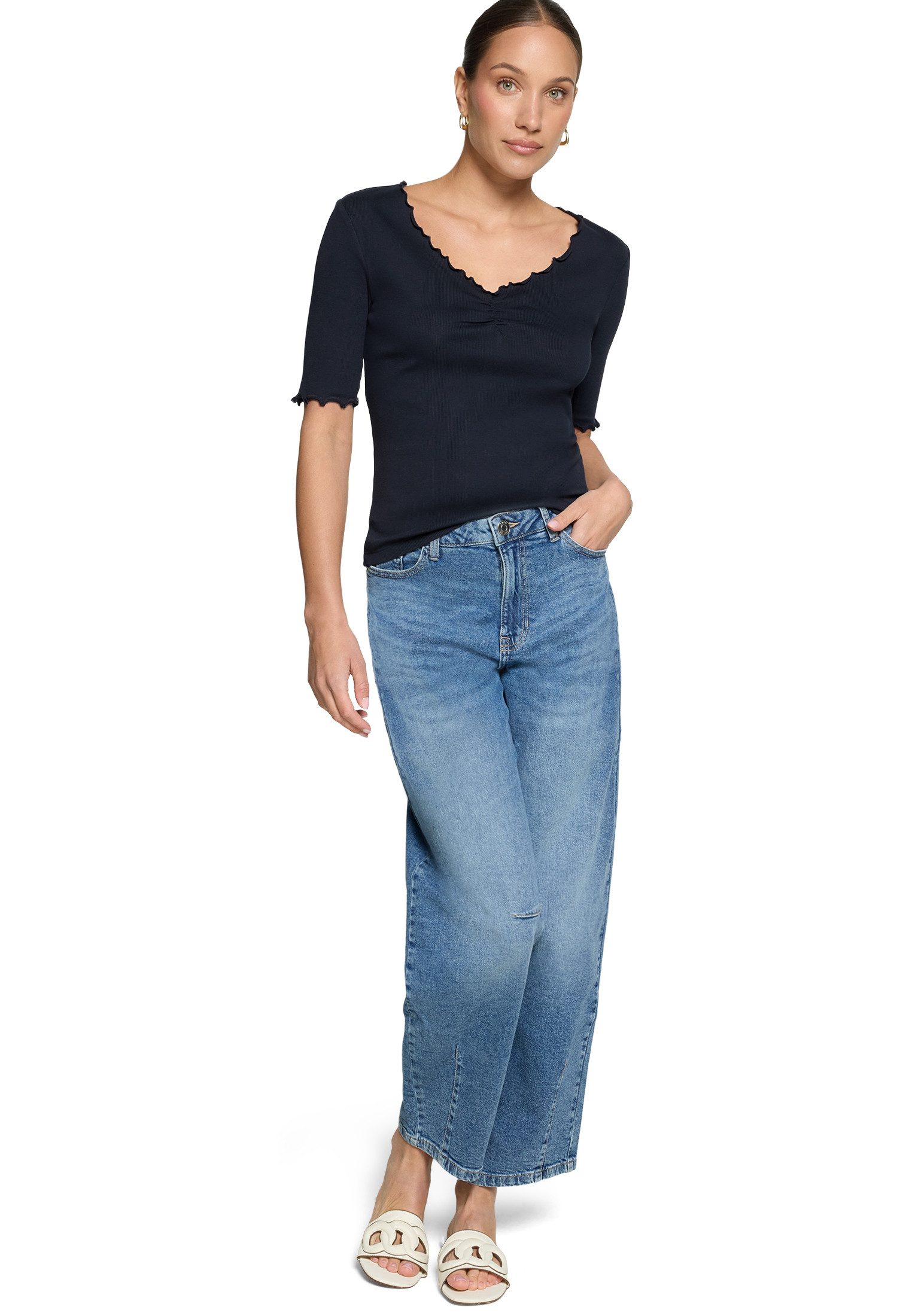 Zero 3/4-Arm-Shirt Damen mit Raffung (1-tlg) Raffung