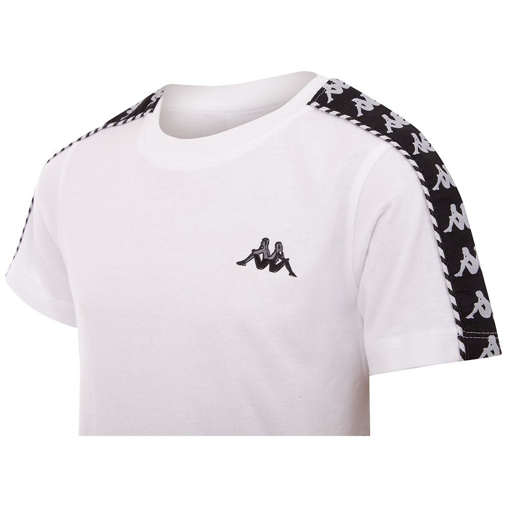 T-Shirt hochwertigem mit bright den an white Jacquard Ärmeln Logoband Kappa
