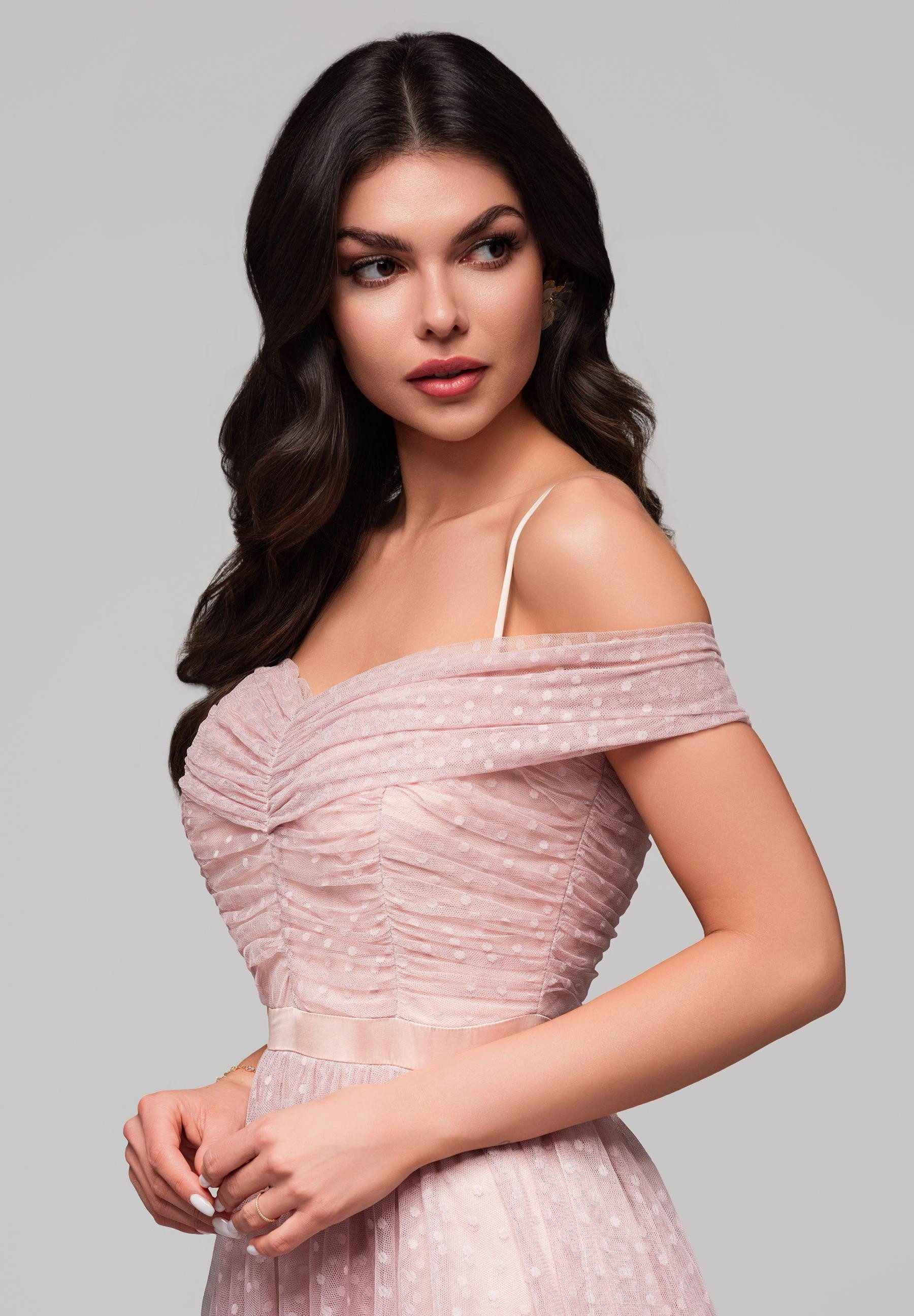 OMBRE Abendkleid Romantisches Off-Shoulder-Midikleid mit Tupfenmuster günstig online kaufen
