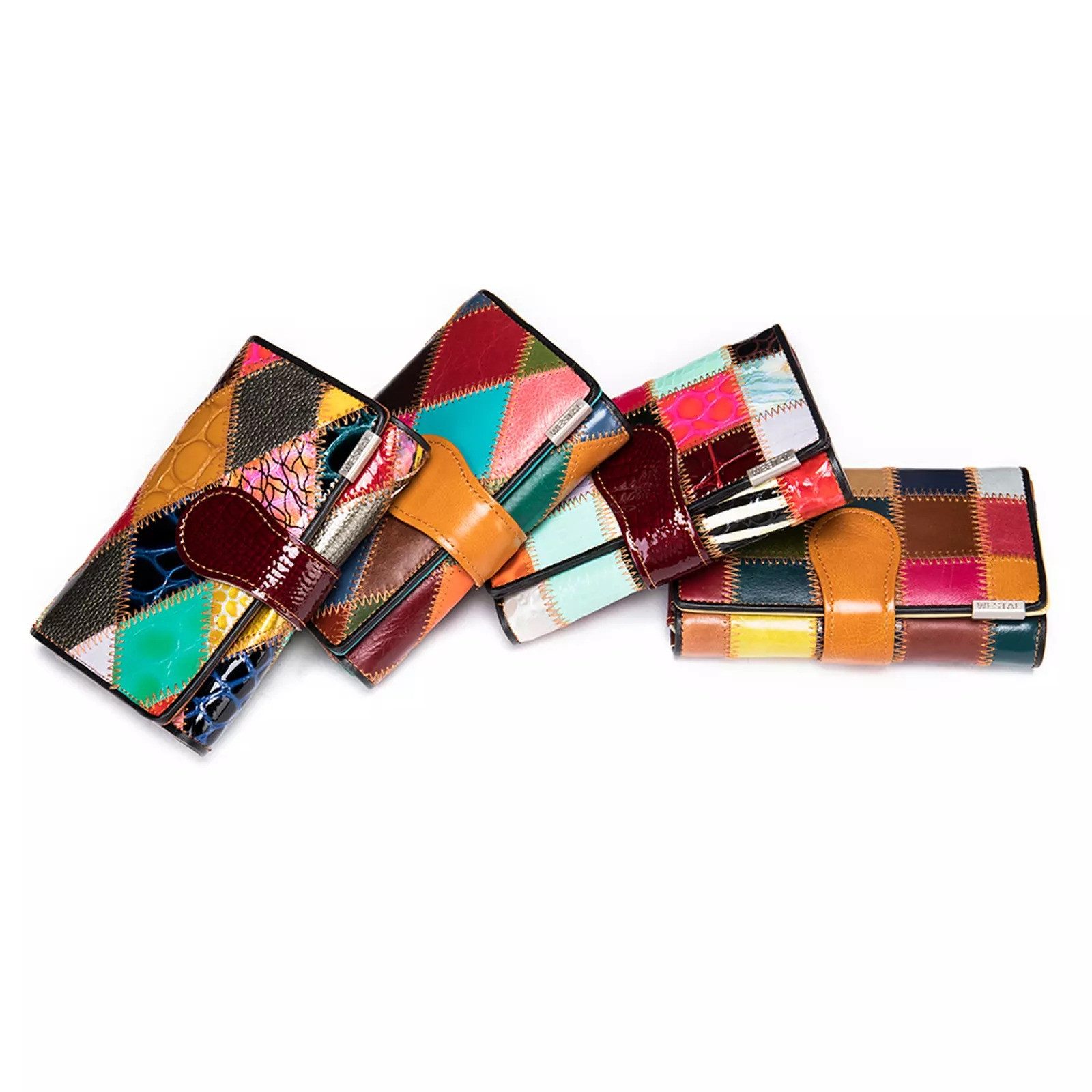YUBRO-STUDIO Geldbörse Damen Patchwork Echtleder Geldbörse mit vielen Karte günstig online kaufen