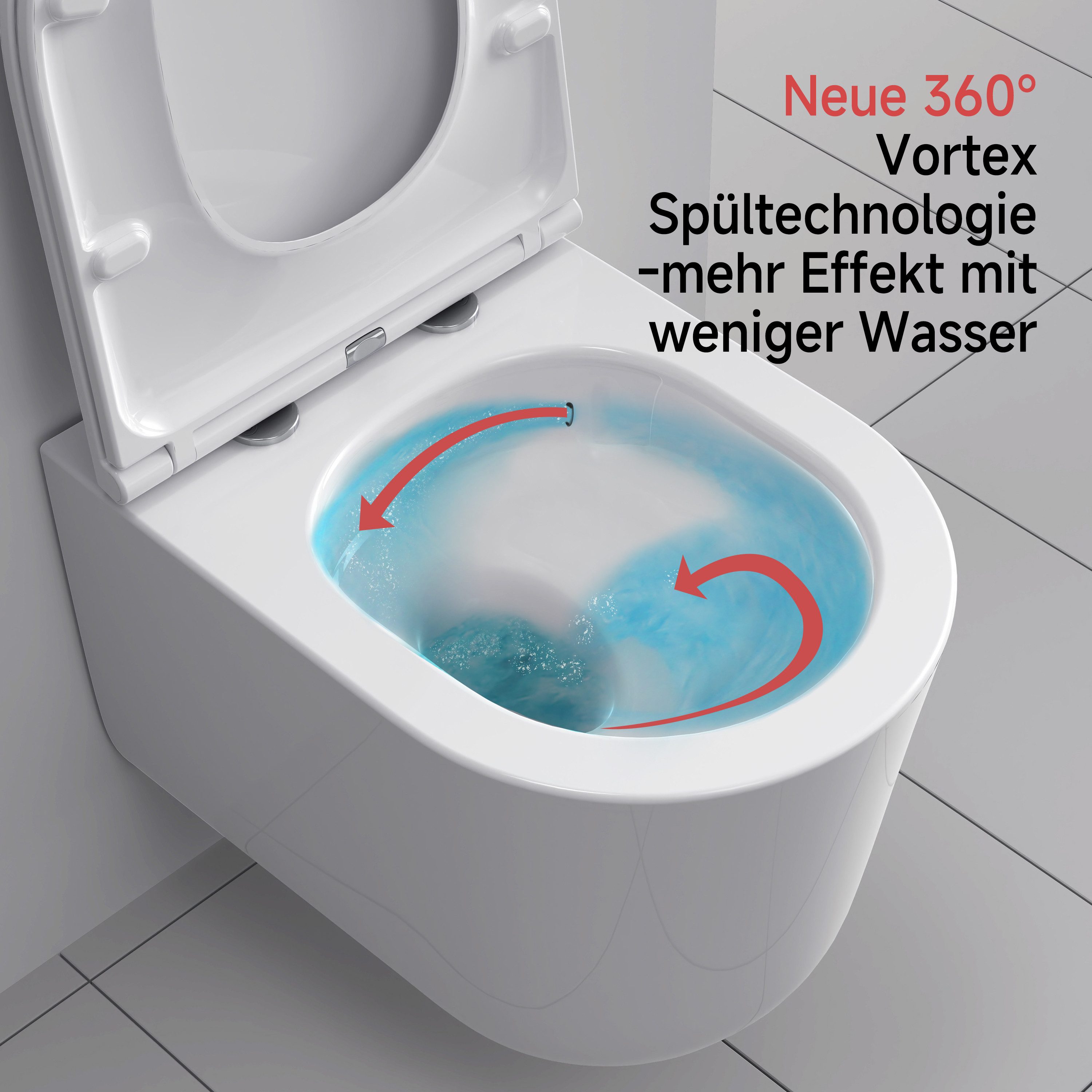 welltime Tiefspül-WC Cascata, wandhängend, Abgang waagerecht, Vortex-Flush