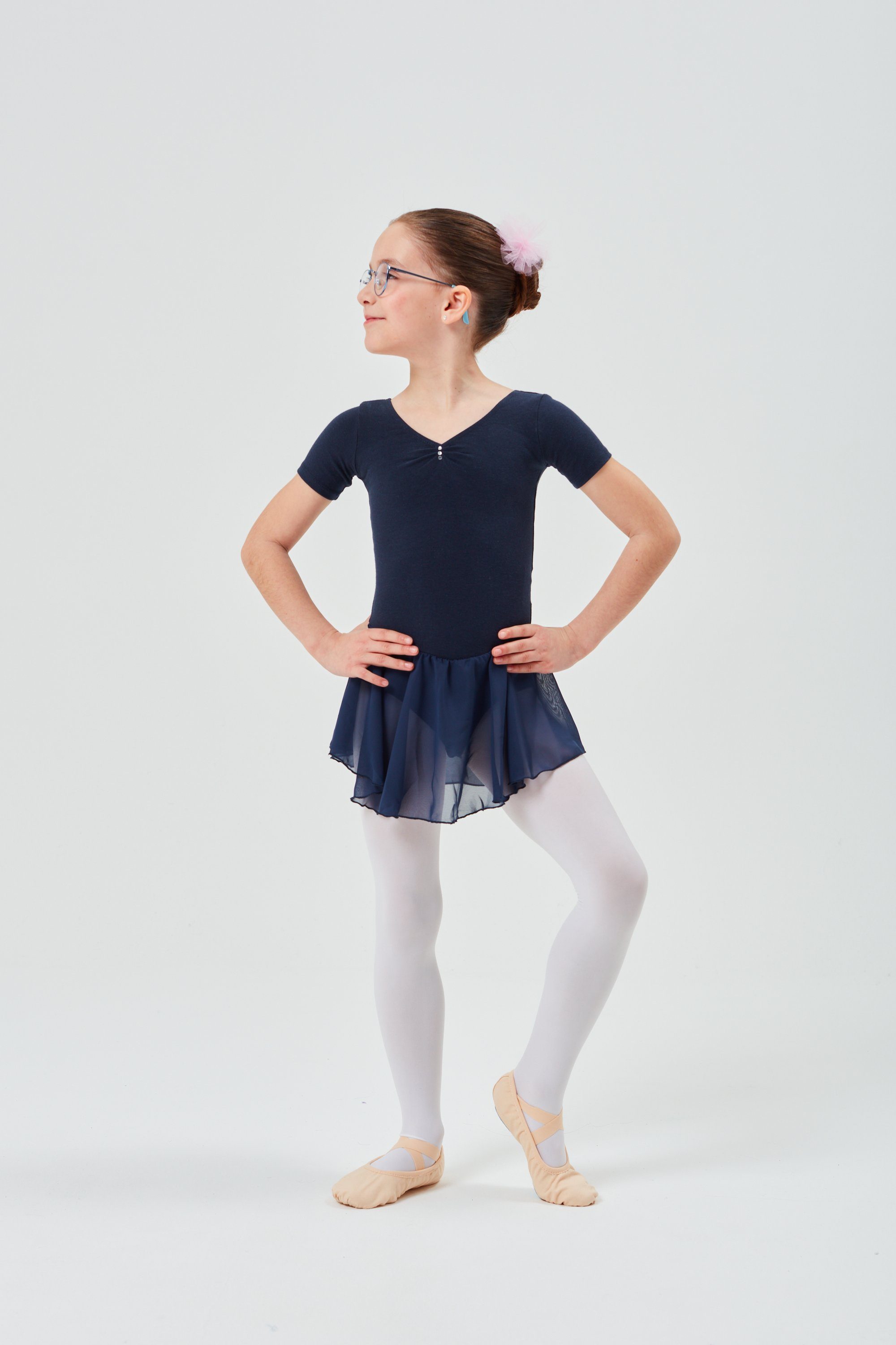 tanzmuster Chiffonkleid Ballettkleid Betty mit Glitzersteinen Mädchen Ballettbody mit Chiffon Röckchen
