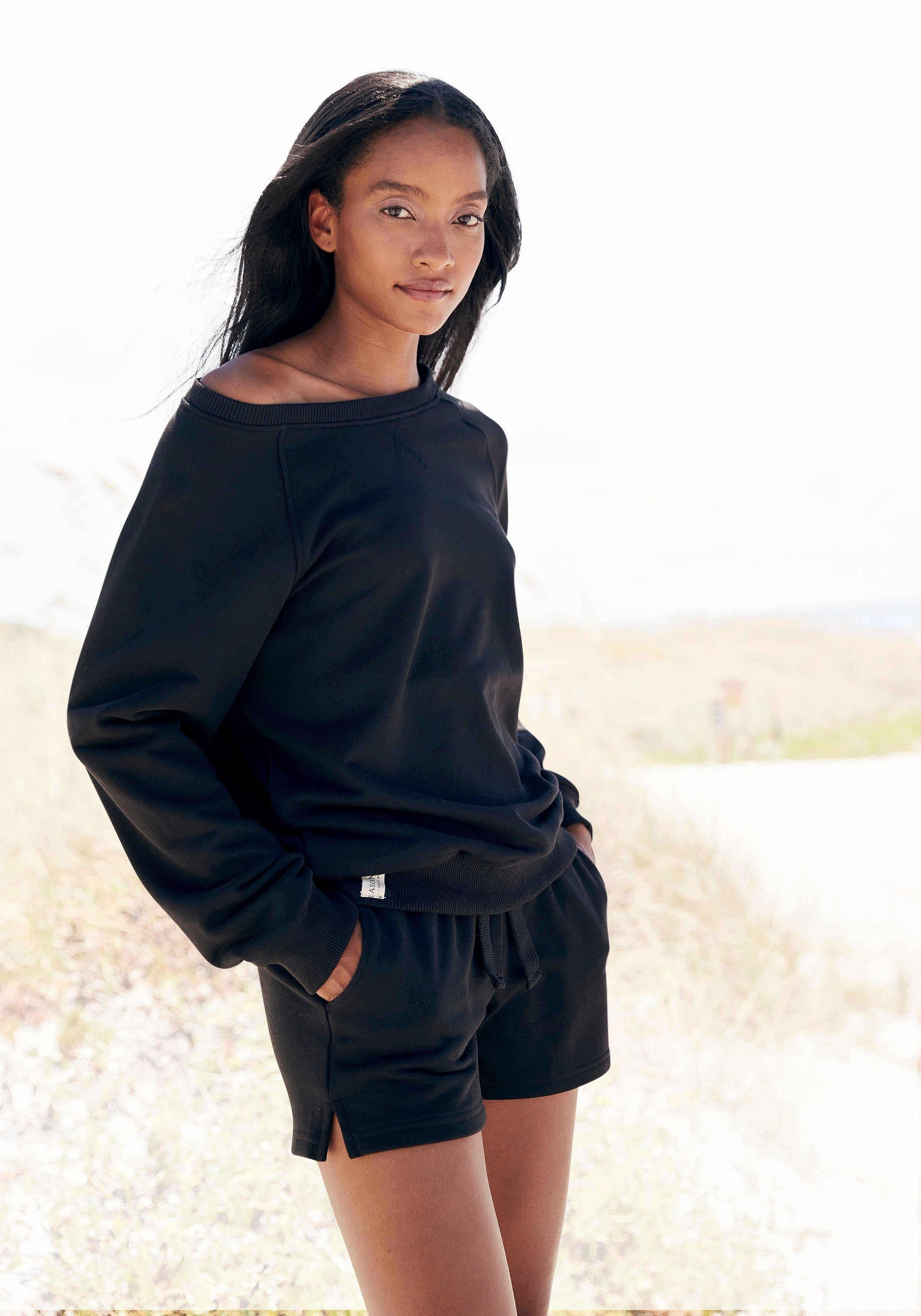 LASCANA Sweatshirt aus organischer Baumwolle, Loungeanzug schwarz