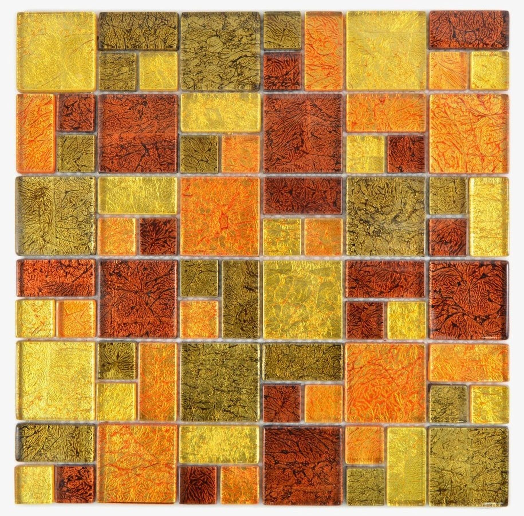 Mosani Mosaikfliesen Glasmosaik gold Mosaik Kombintation orange Struktur Fliesenspiegel