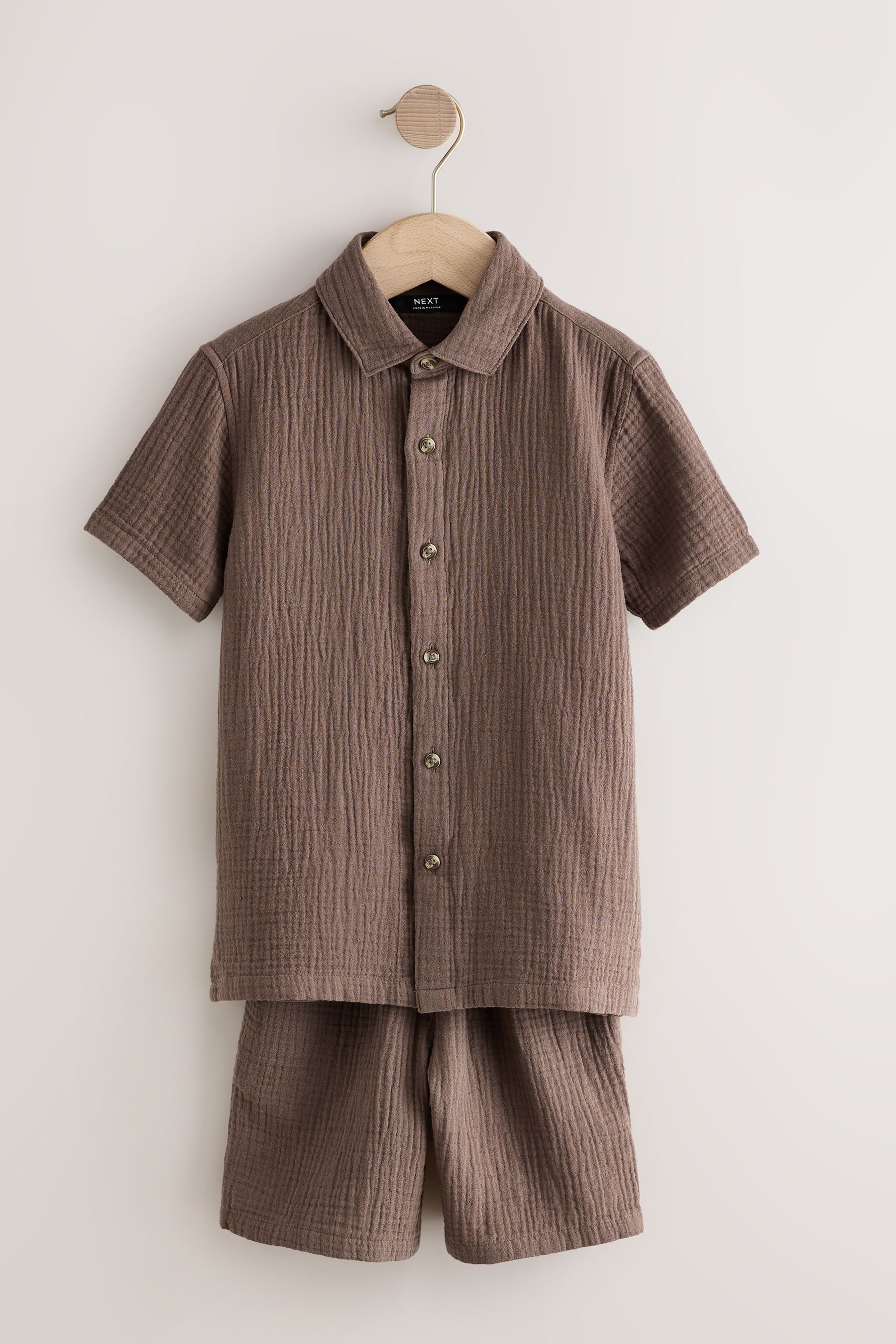 Next Shirt & Shorts Strukturiertes Kurzarmhemd und Shorts (2-tlg)