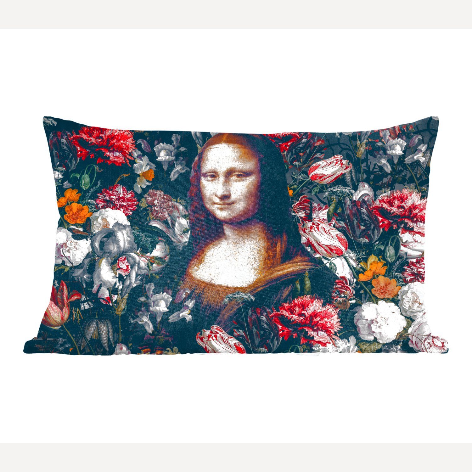 MuchoWow Dekokissen Mona Lisa - Da Vinci - Blumen - Gemälde, Wohzimmer Dekoration, Zierkissen, Dekokissen mit Füllung, Schlafzimmer