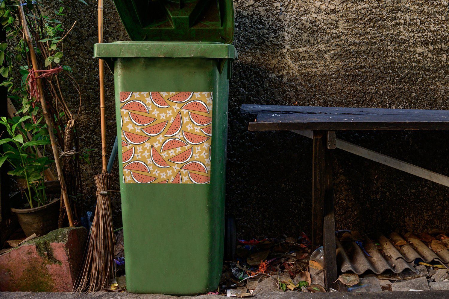Sticker, Mülltonne, Wandsticker Container, (1 Seestern Sommer - Abfalbehälter St), Wassermelone Mülleimer-aufkleber, MuchoWow -