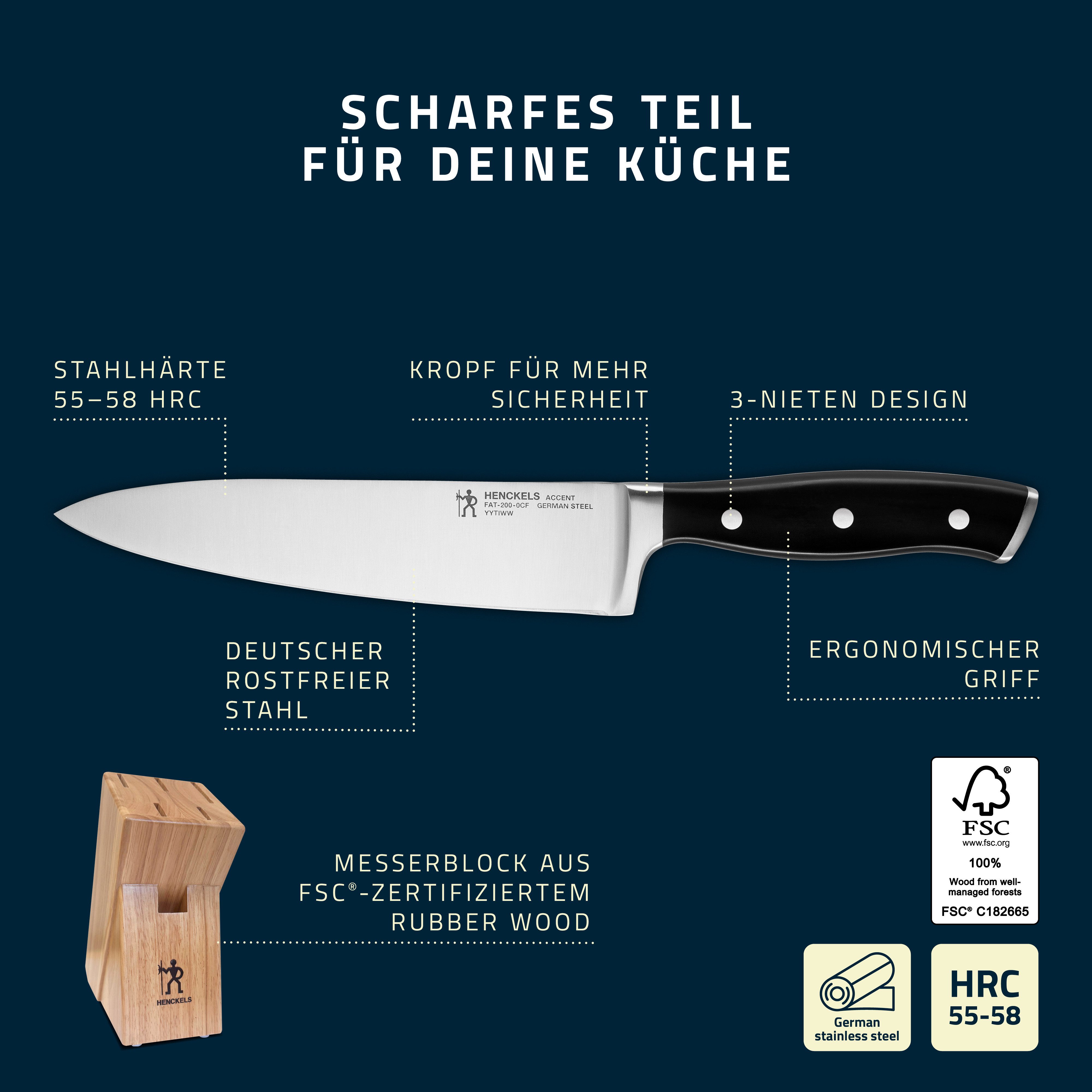 HENCKELS by ZWILLING Messerblock Accent (7tlg), Messer mit 3-Nieten-Design-Griffen, Rostfreie Klingen – Bild 5 von 5