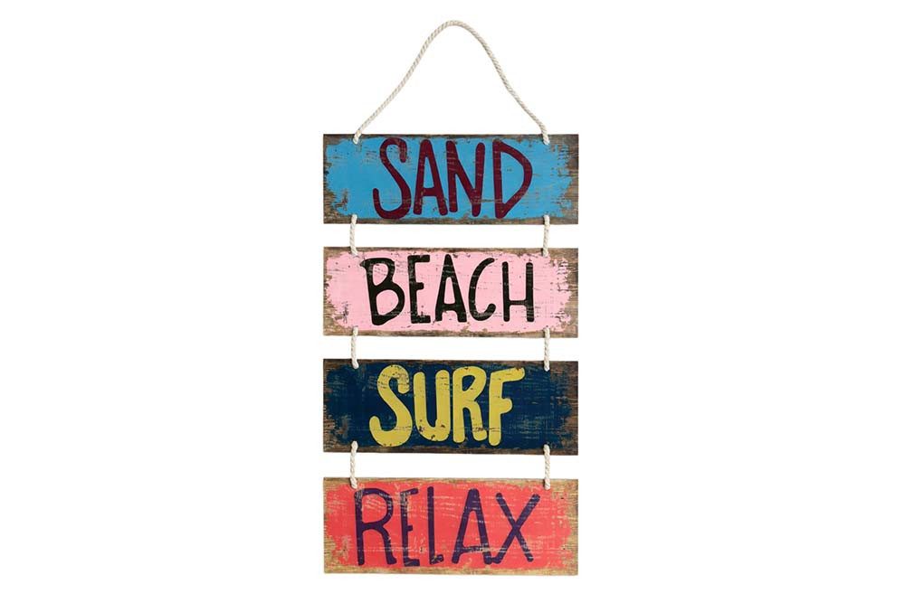 riess-ambiente Wanddekoobjekt SURF & BEACH 110cm bunt - Dekoschild, maritim, Holzplanken, Schrift (Einzelartikel, 1 St), Accessoire mit Strandhaus-Flair – ideal für Flur und Wohnbereiche
