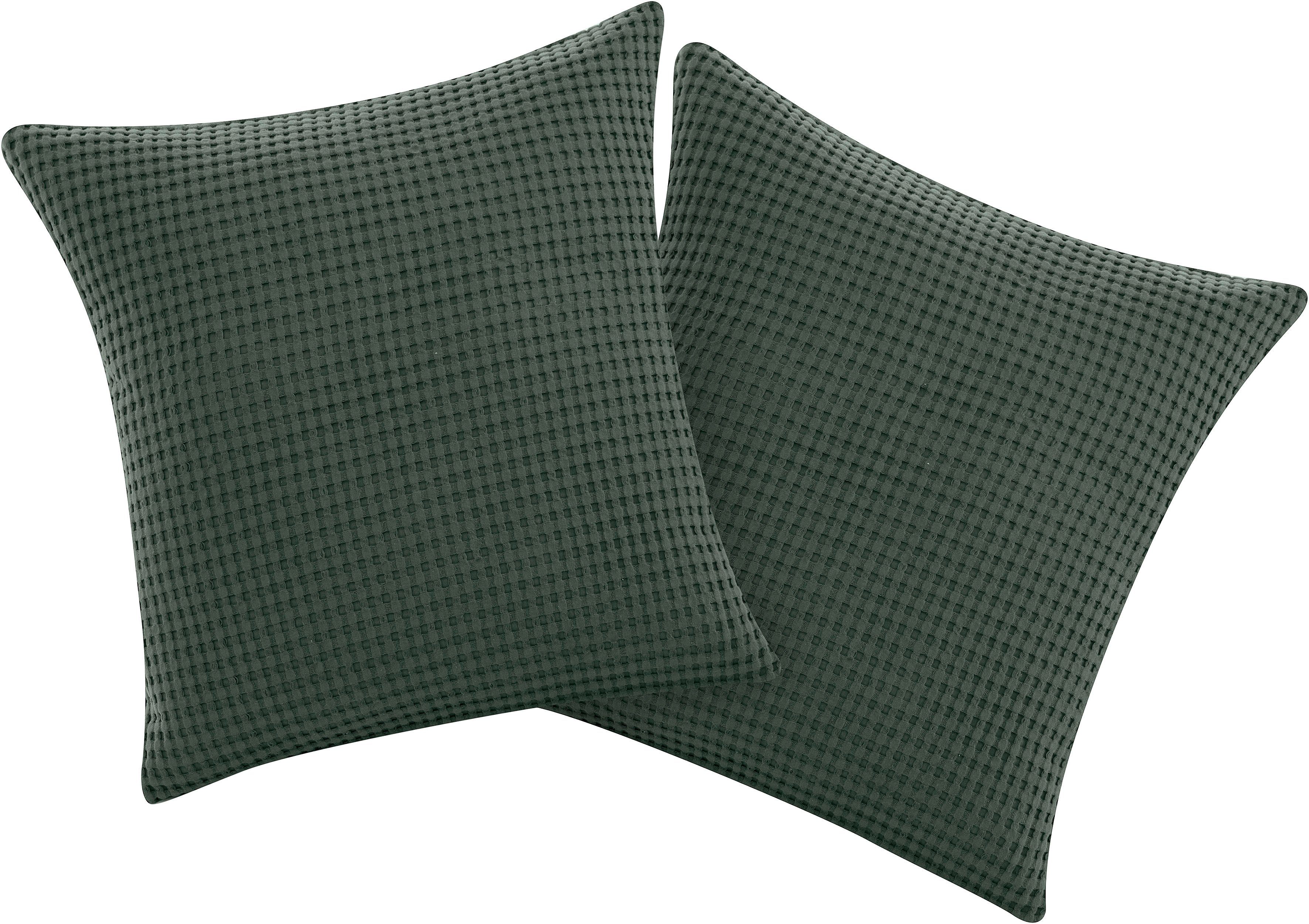 Kissenhülle GRETA 2, andas (2 Stück), in Waffleepiquee Optik, viele Farben erhältlich, Bezug in 50x50 cm dunkelgrün