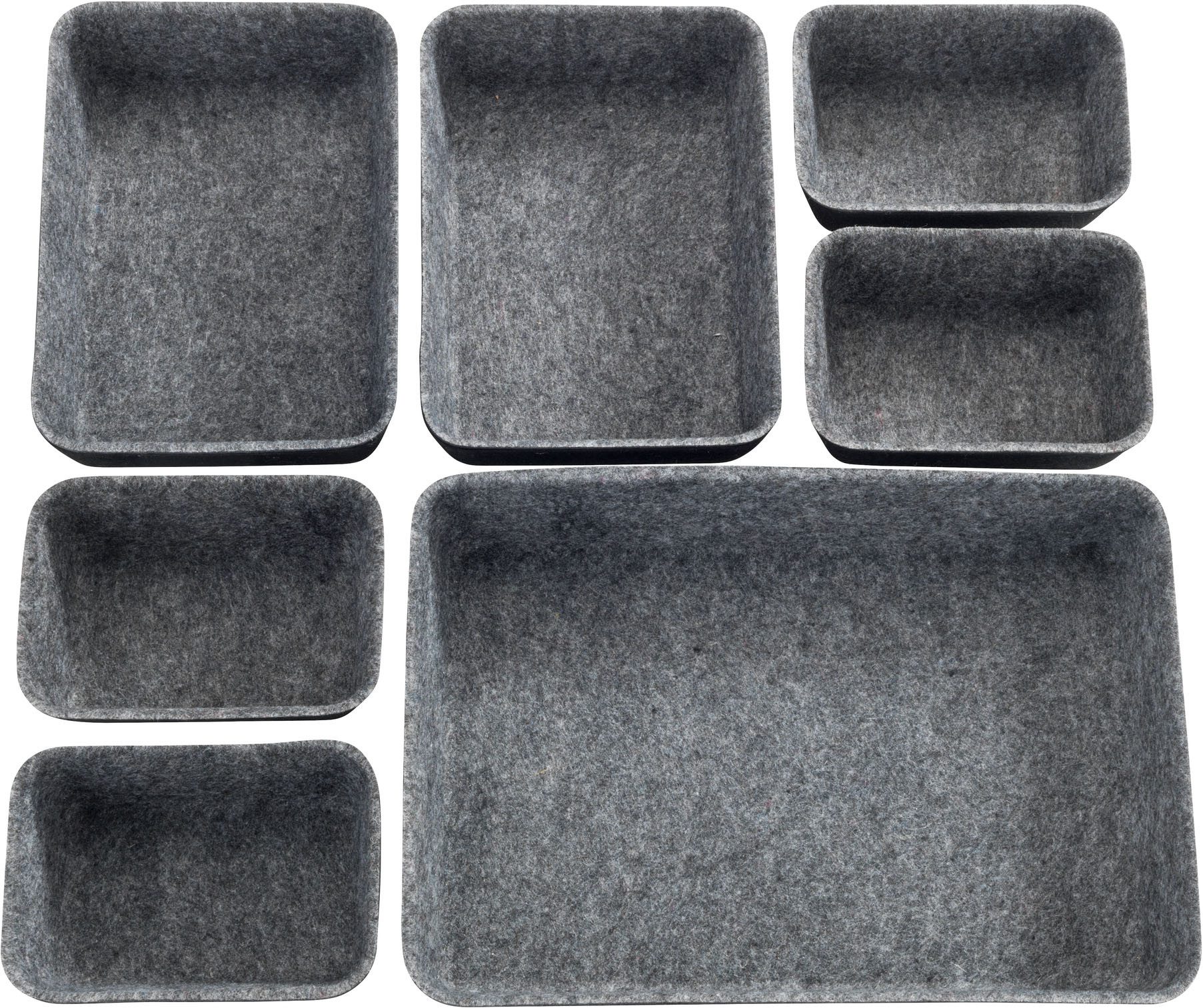 WENKO Organizer (Set, 7 St), Aufbewahrungsboxen für Schubladen, 3 Größen, recycelter Polyesterfilz