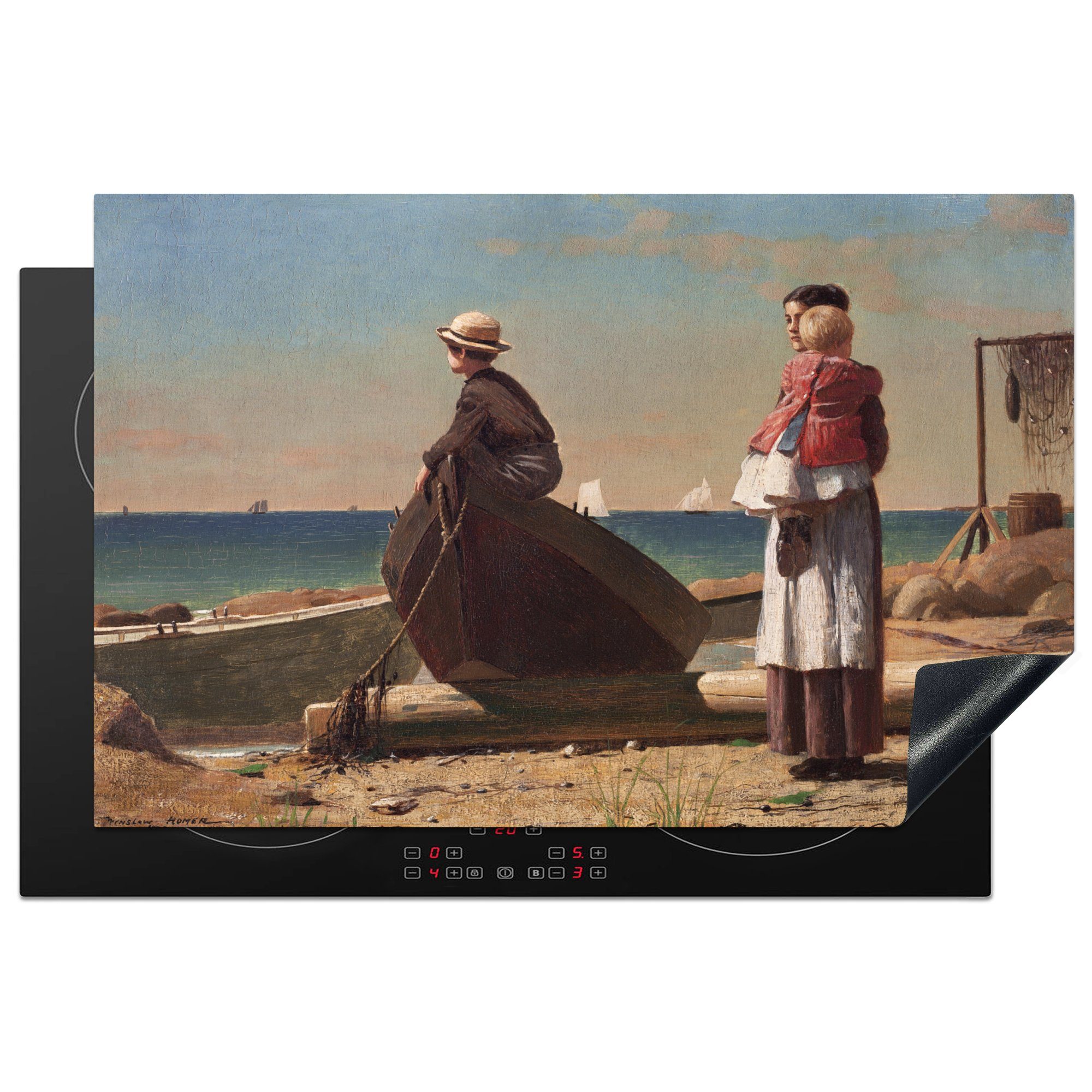 MuchoWow Herdblende-/Abdeckplatte Warten auf Papa - Gemälde von Winslow Homer, Vinyl, (1 tlg), 81x52 cm, Induktionskochfeld Schutz für die küche, Ceranfeldabdeckung