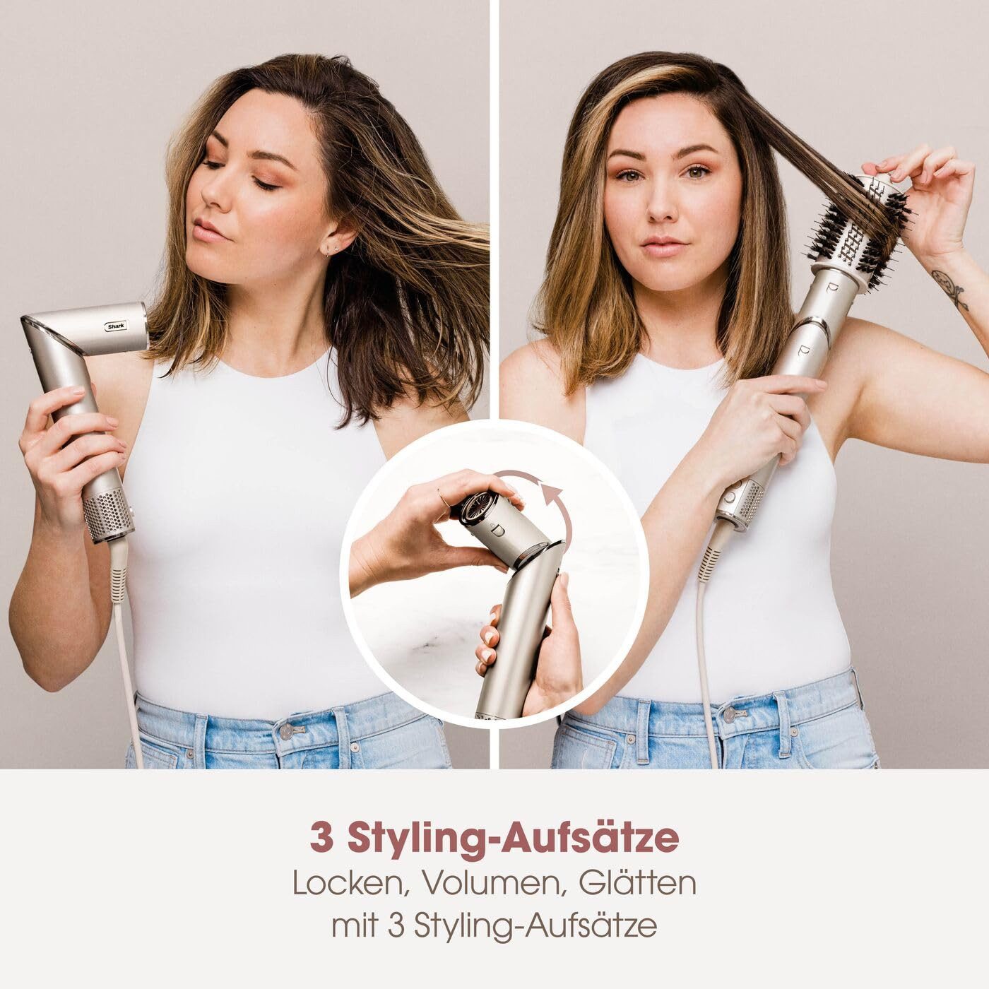 Shark Haartrockner HD426SLEU, Vielseitiger 3-in-1 Haarstyler & -trockner mit Aufsätzen