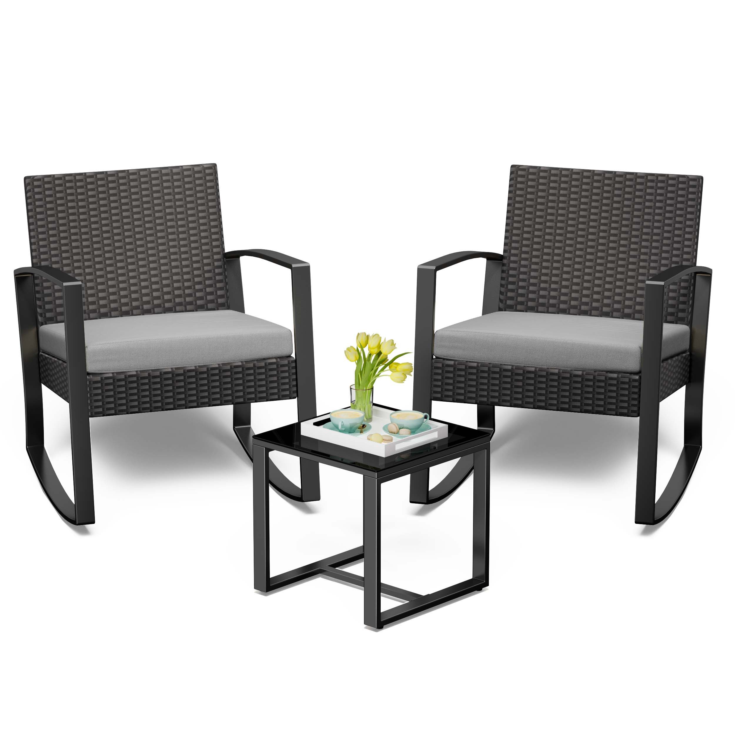 Bealife Balkonset Gartenlounge-Set, (3-tlg), 1 Tisch und 2 Stühle, Rattan G günstig online kaufen