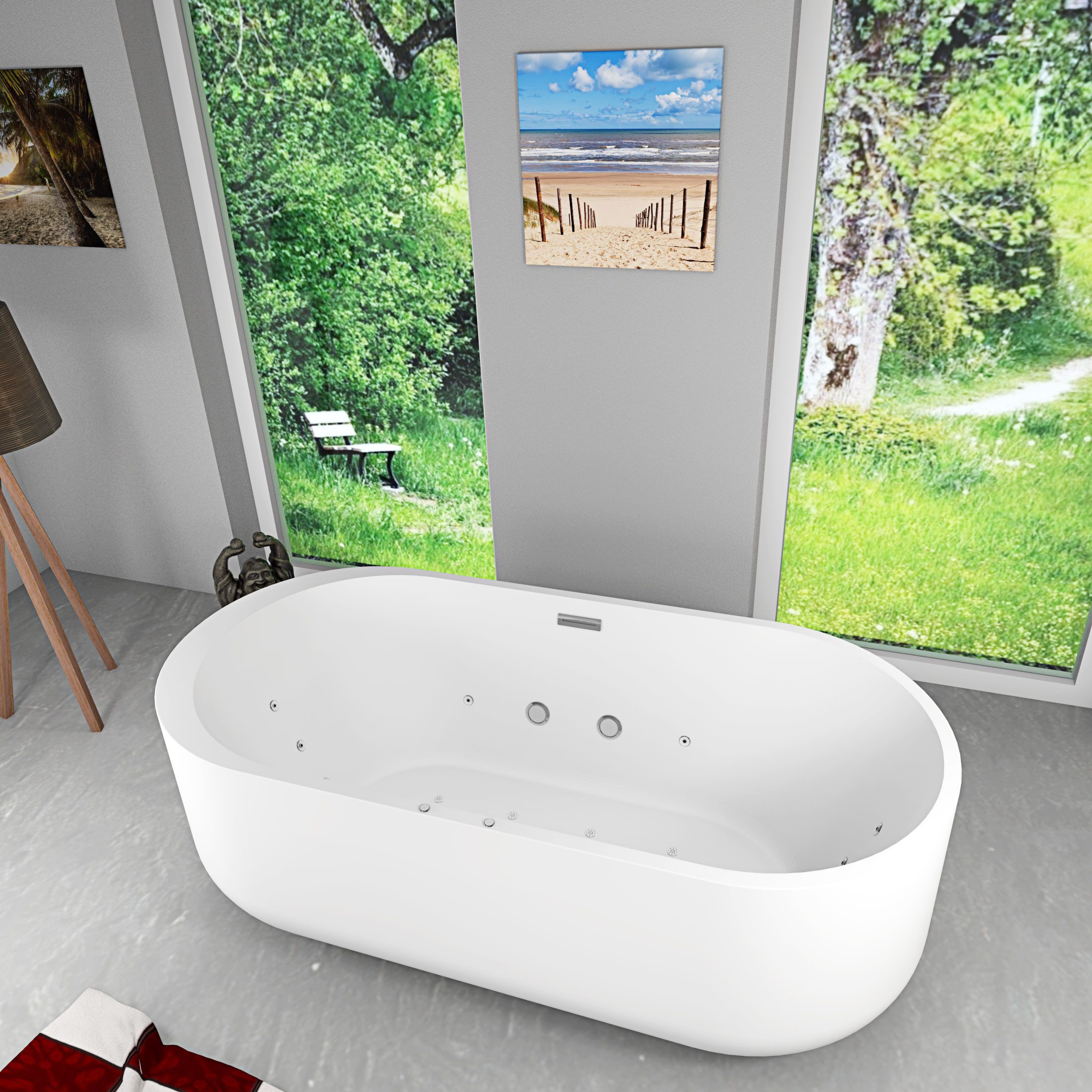 AcquaVapore Whirlpool-Badewanne freistehende Badewanne Wanne F26 170x80cm Whirlpool Luft & Wasser, (1-tlg), mit Ablaufgarnitur