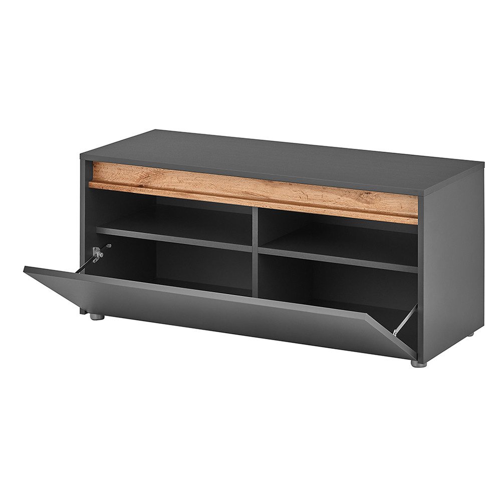 Lomadox Schuhbank CRISP-61, in anthrazit mit Wotan Eiche Nb., 1 Klappe, 100 cm breit
