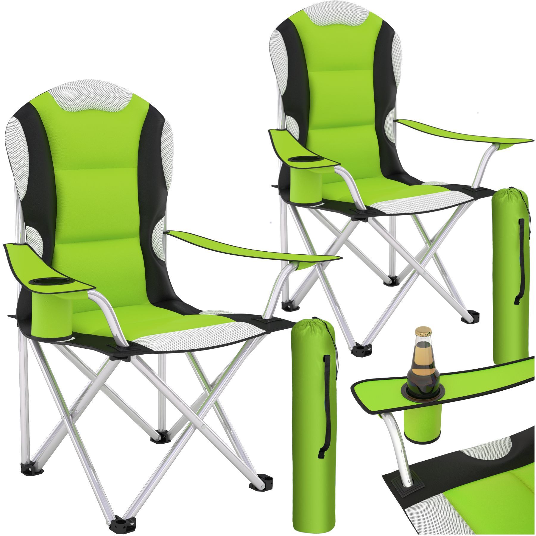 tectake Campingstuhl (Set., 2 St), Angenehme Polsterung, sehr leicht zu Handhaben und schnell aufklappbar