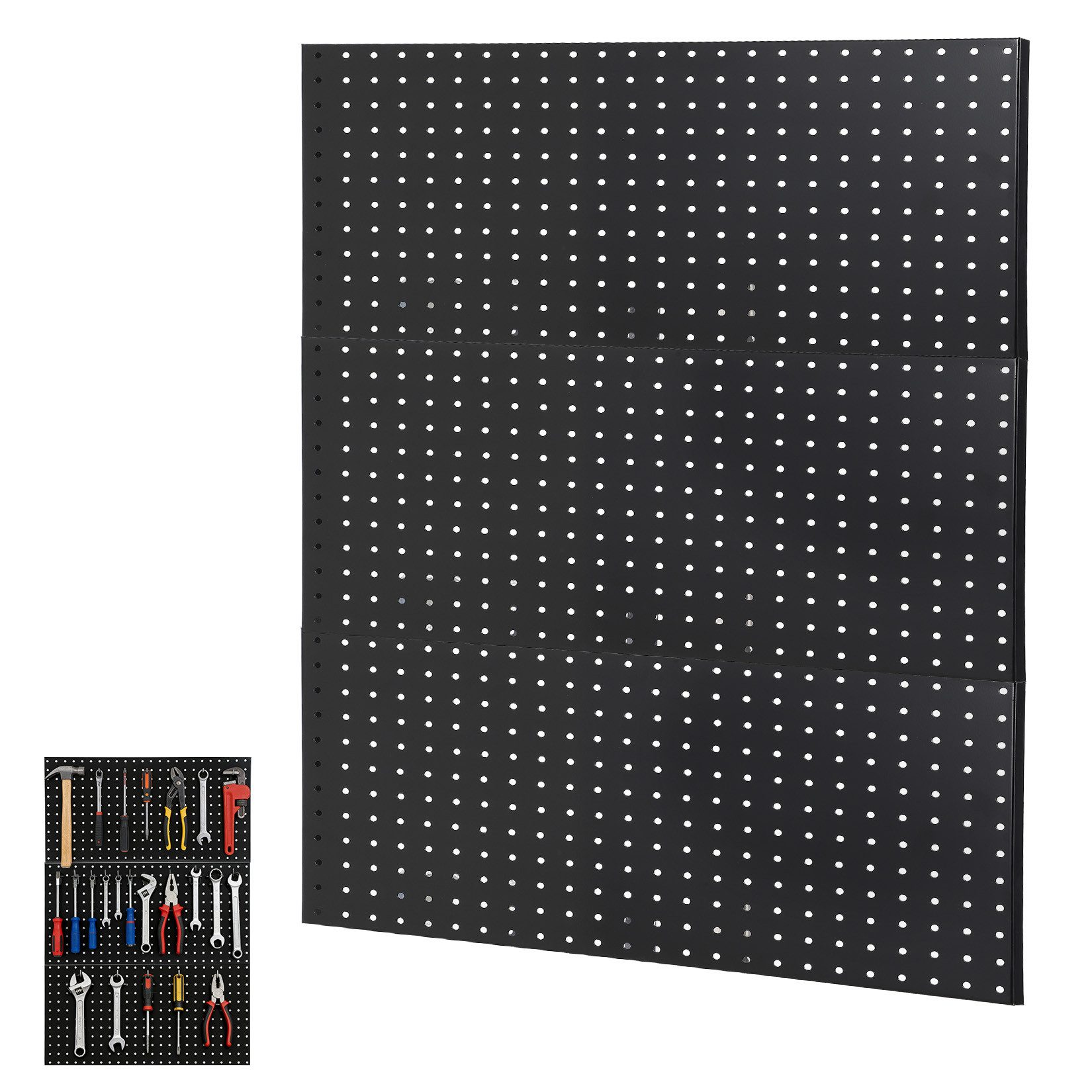 GarveeMore Lochwand Werkzeugwand aus Stahl, 1/4 Zoll Löcher, pulverbeschichtet, (3-tlg), für Werkstatt, Garage, Küche, 61x30 cm/Stück, schwarz