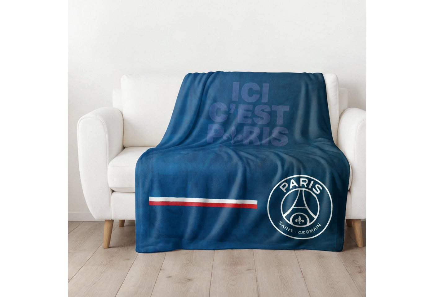 Wohndecke Paris Saint-Germain Fleecedecke in Blau, 125 × 150 cm, MTOnlinehandel, Kuscheldecke perfekt für entspannte Fußballabende