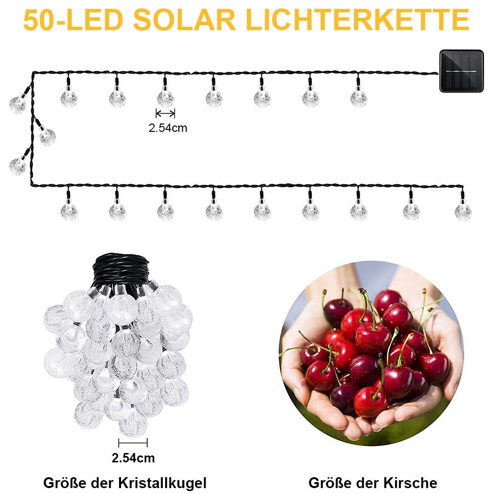 MUPOO LED-Lichterkette LED-Solarleuchten 5M 20LEDs/ Garten Patio Modi, Party 50LEDs Festliche Außen-lichterkette Wasserdicht,3 Weiß 9.5M Farben,für 2/8 Dekor