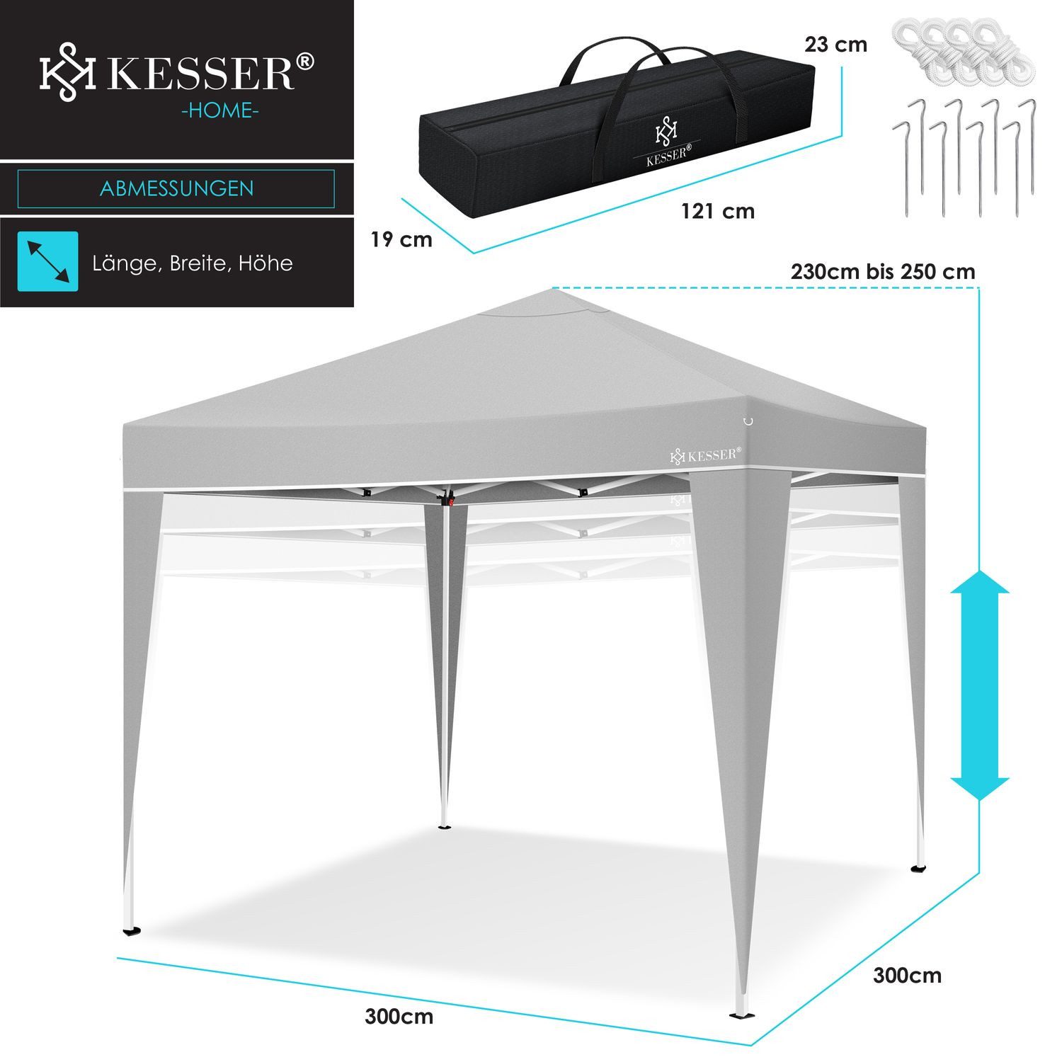 KESSER Pavillon, Pavillon 3x3m wasserdicht inkl. Tasche Pop-Up Klicksys