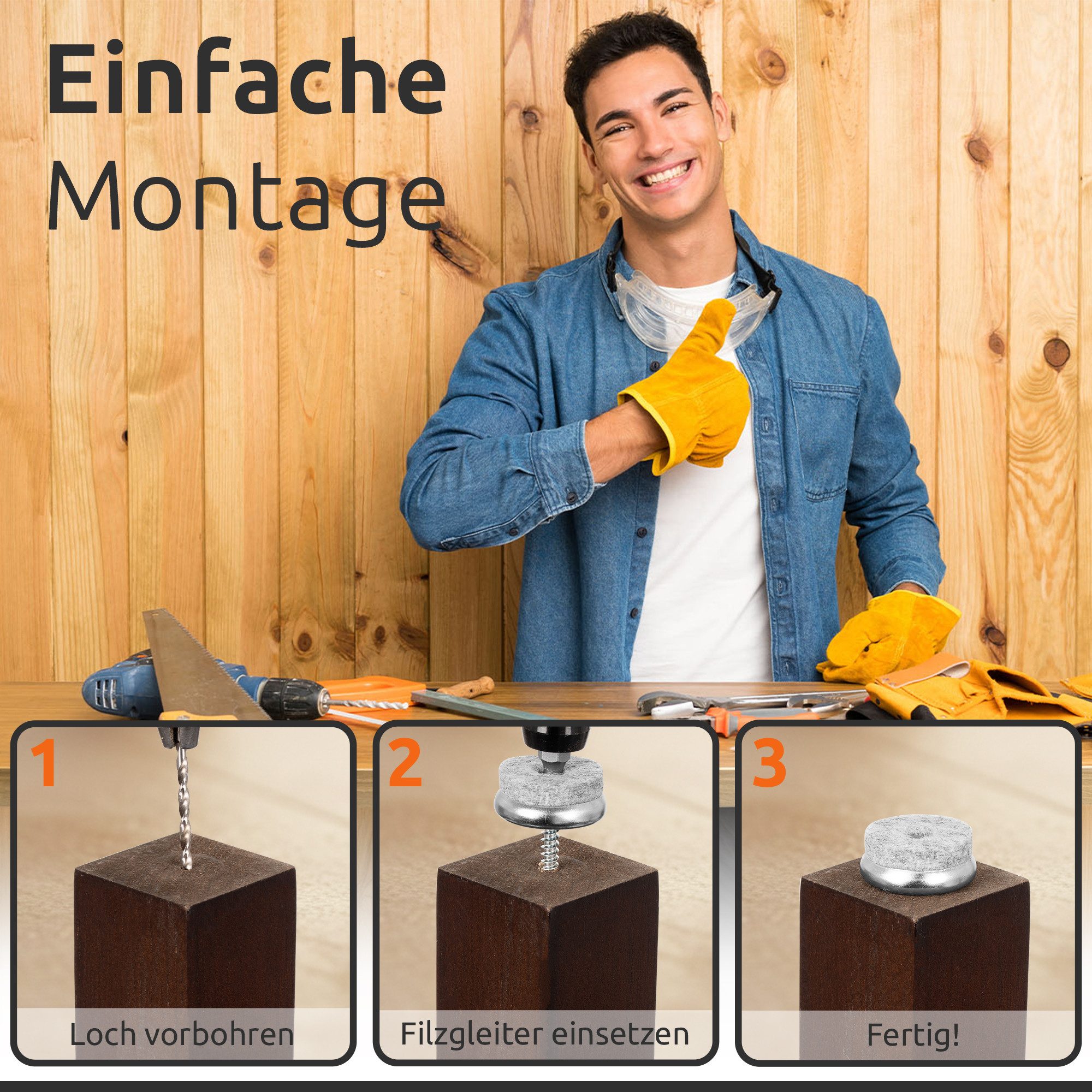 ECENCE Möbelfuß 24Stck Filzgleiter mit Torx-Schrauben Stuhlgleiter – Bild 5 von 5