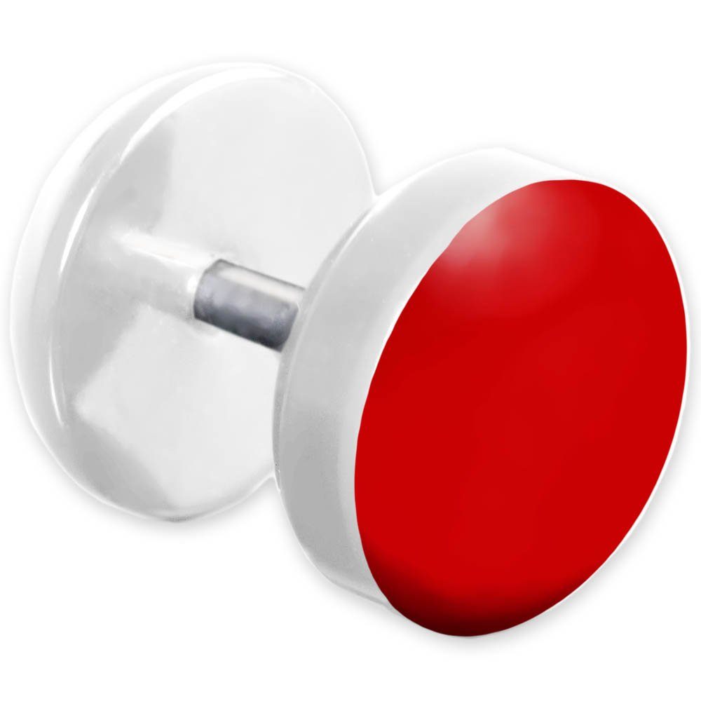 weiß Stück Fake-Ear-Plug Edelstahl Ohrstecker emaillierter mit 1 viva-adorno Rot Acryl Front farbig